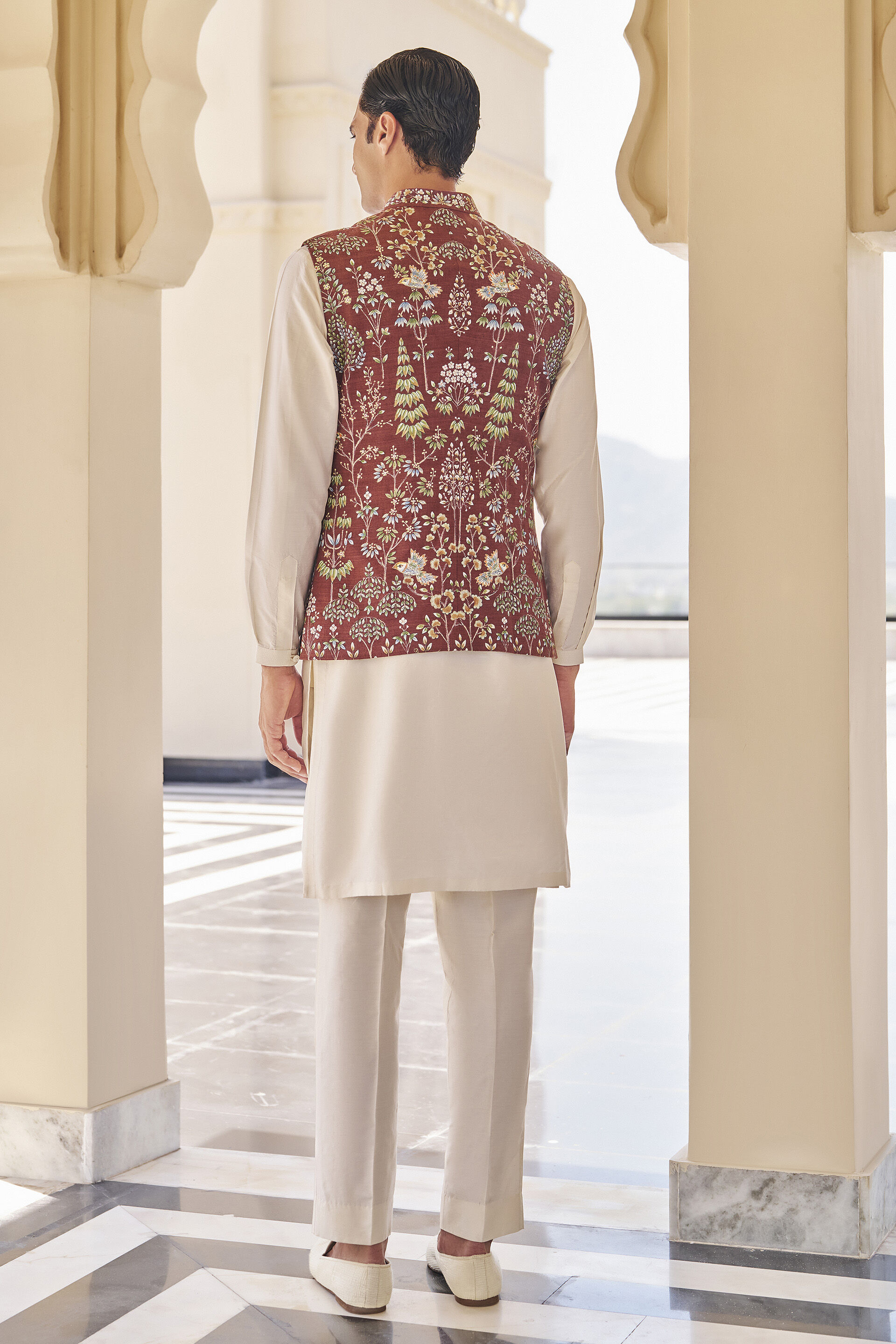 Ranav Brown Pichhwai Nehru Jacket, Brown, image 2