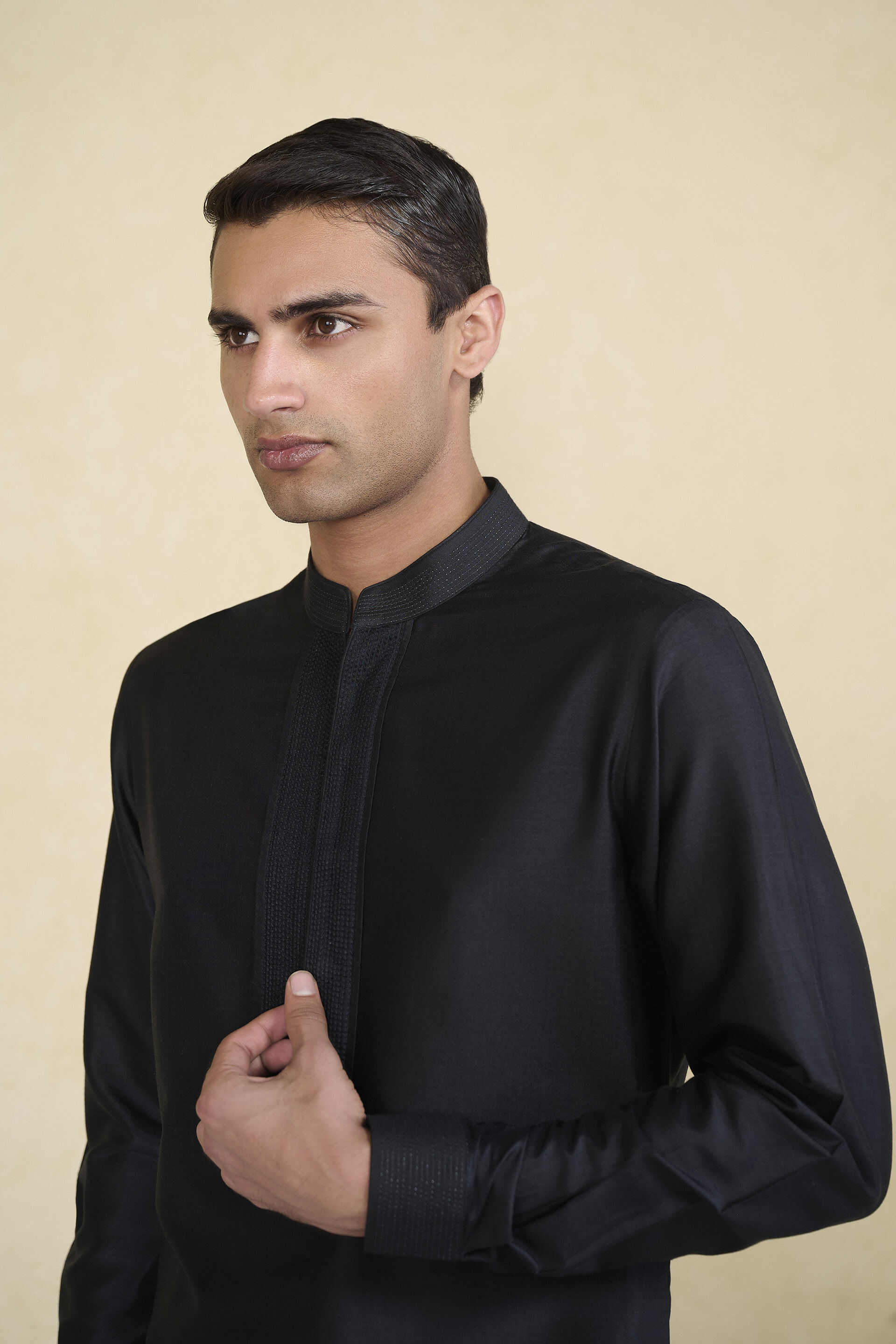 Nayaz Silk Kurta - Black, Black, image 4
