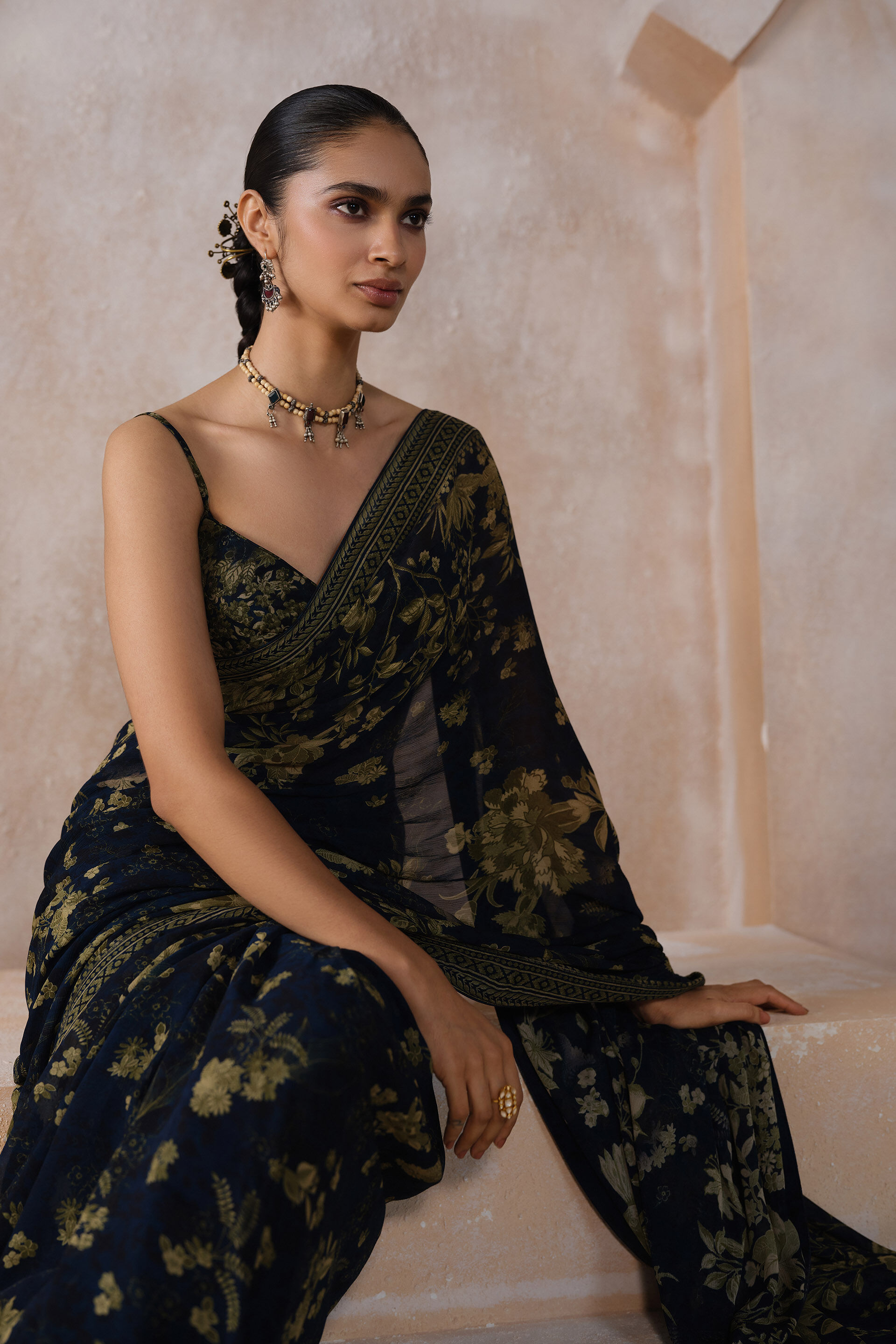 Amapola Chiffon Saree, Blue, image 4