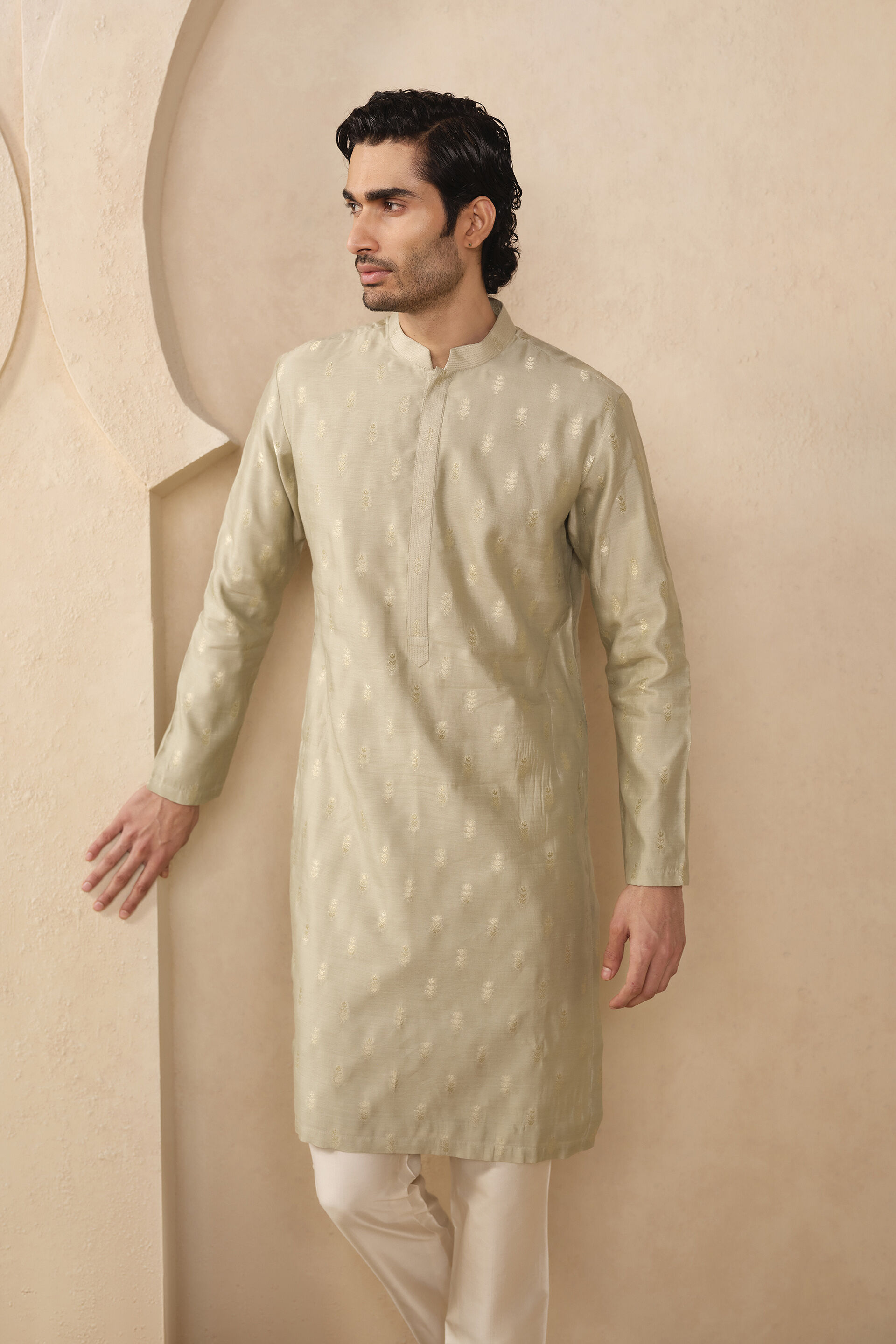 Aryam Woven Benarasi Kurta - Sage, Sage, image 4