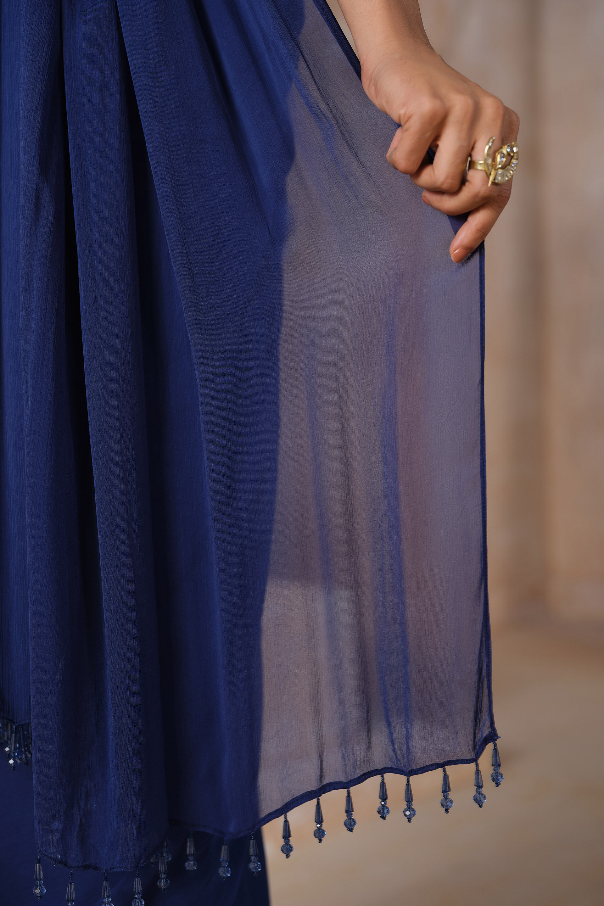 Yuthika Embroidered Cord Pre-draped Saree - Blue, Blue, image 5