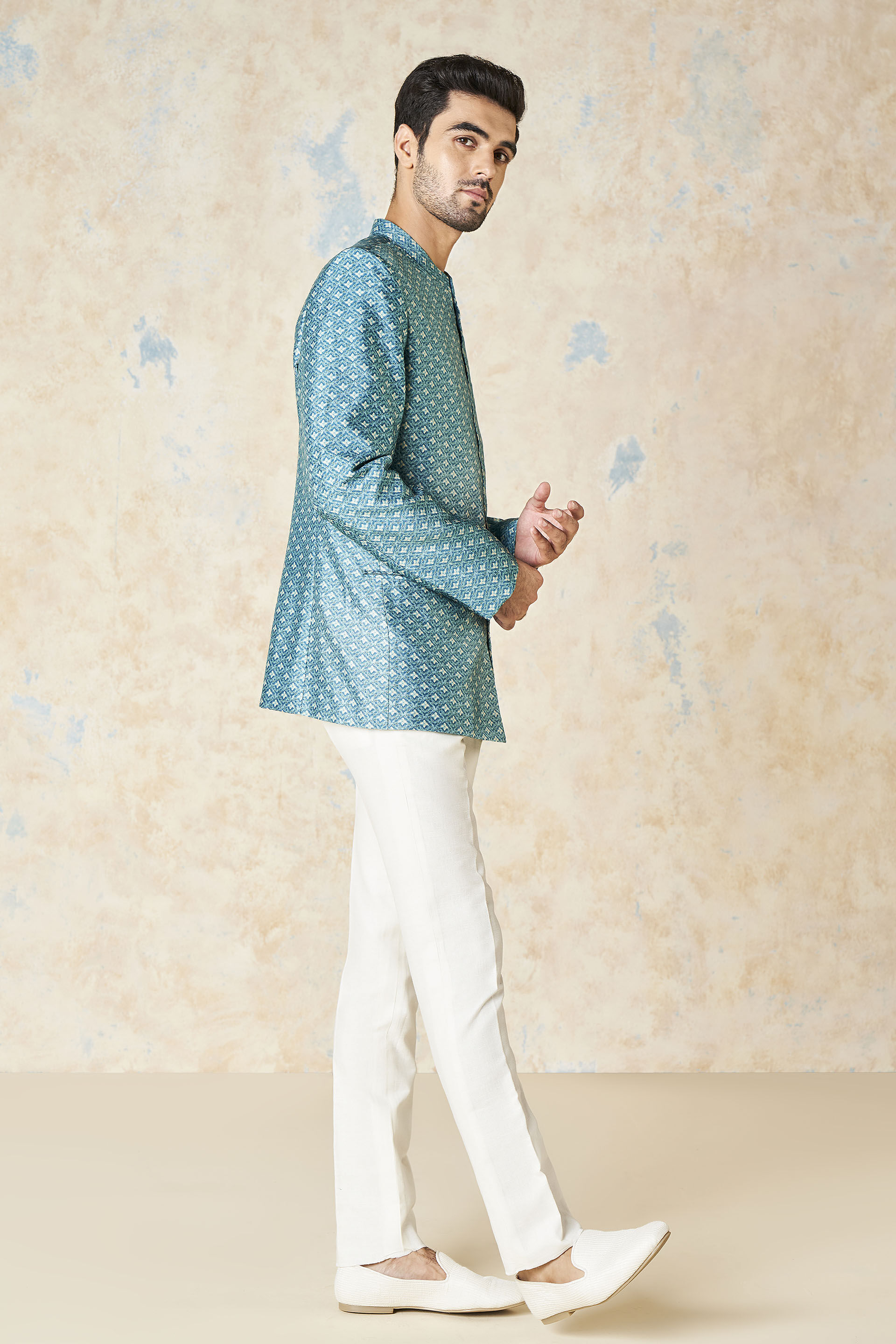 Asad Silk Bandhgala - Blue