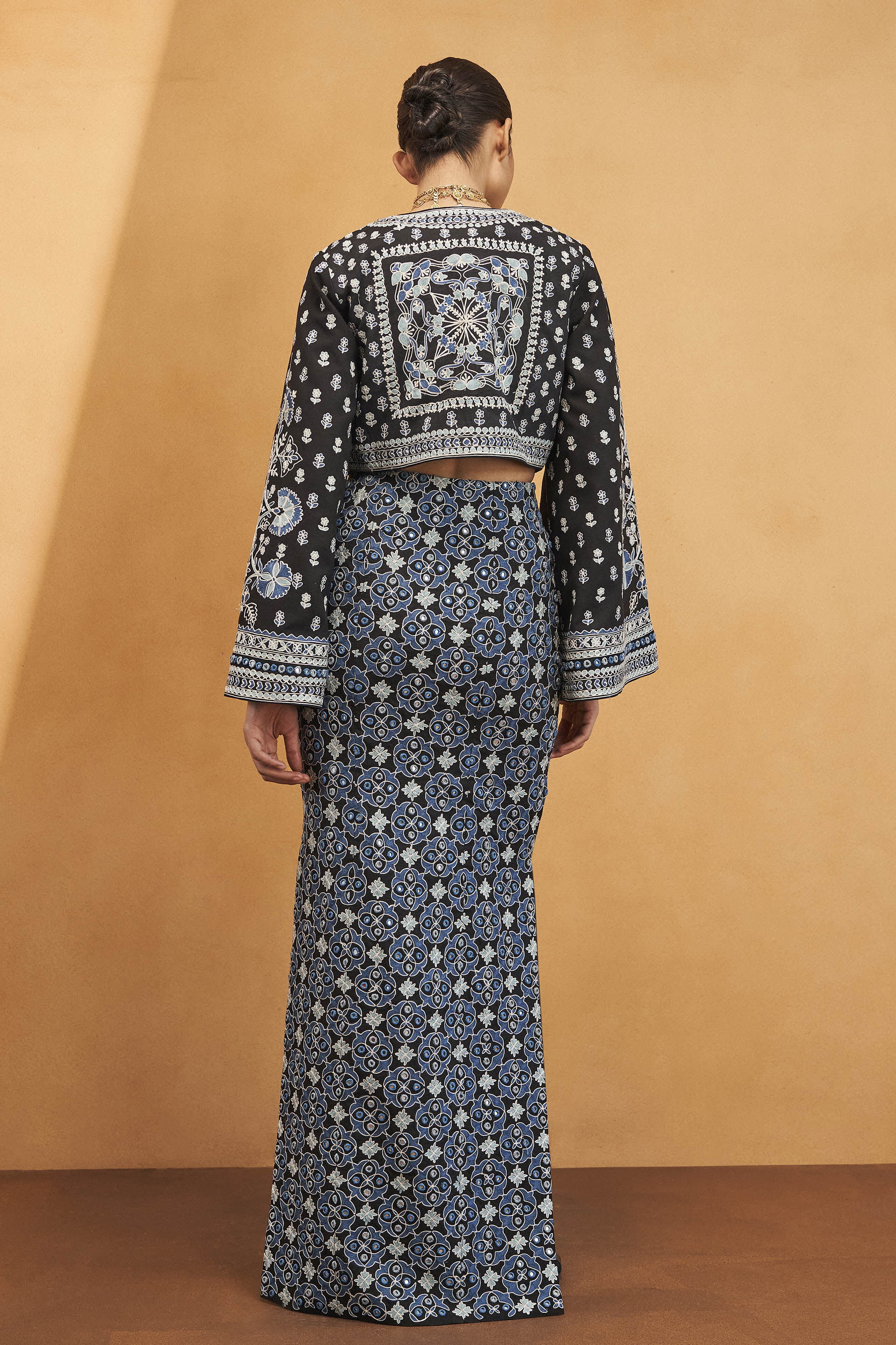 Symphony Of Blooms Mirror Embroidered Silk Jacket - Black