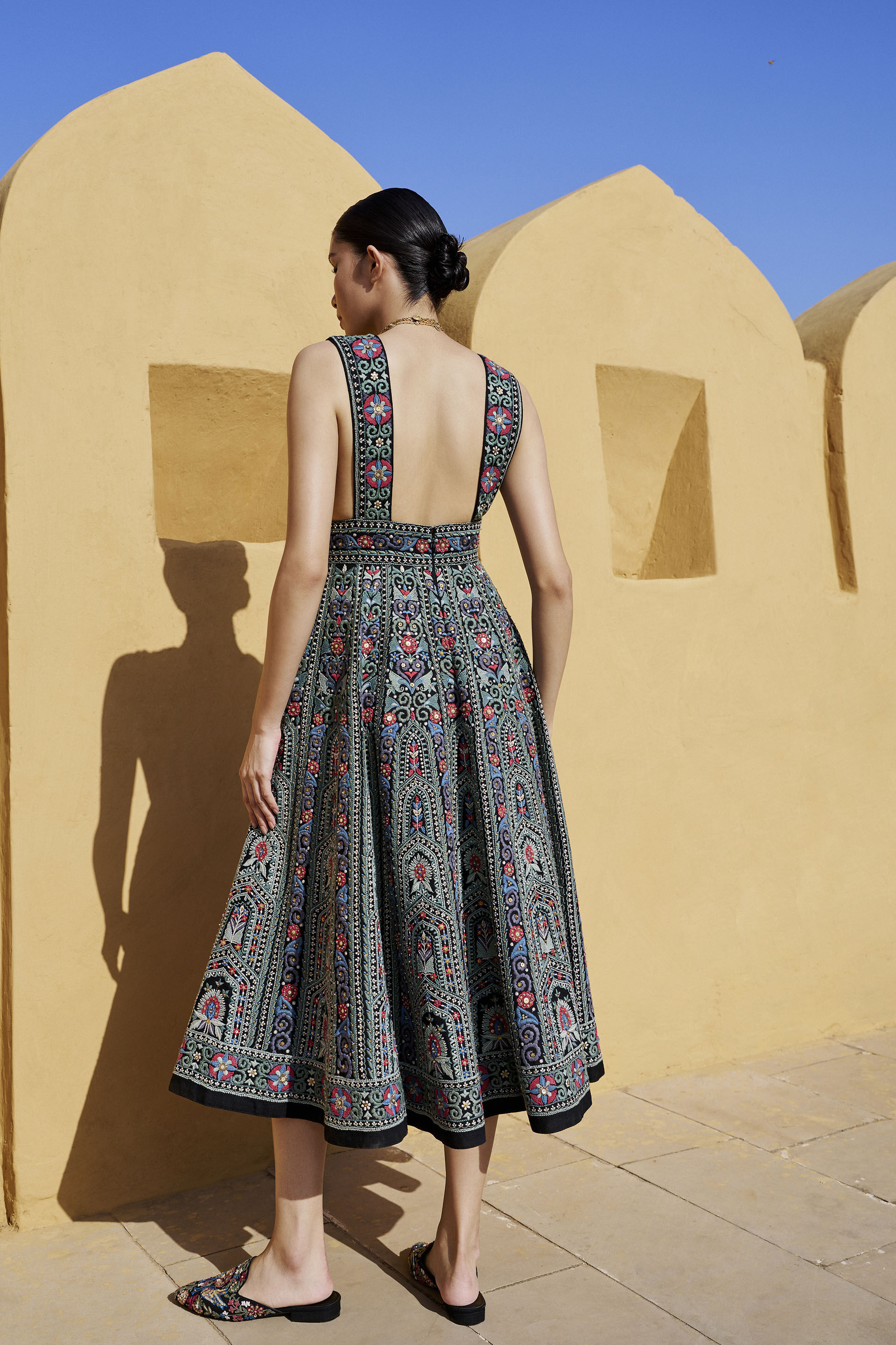 Moonlit Melody Embroidered Zardozi Silk Dress - Black