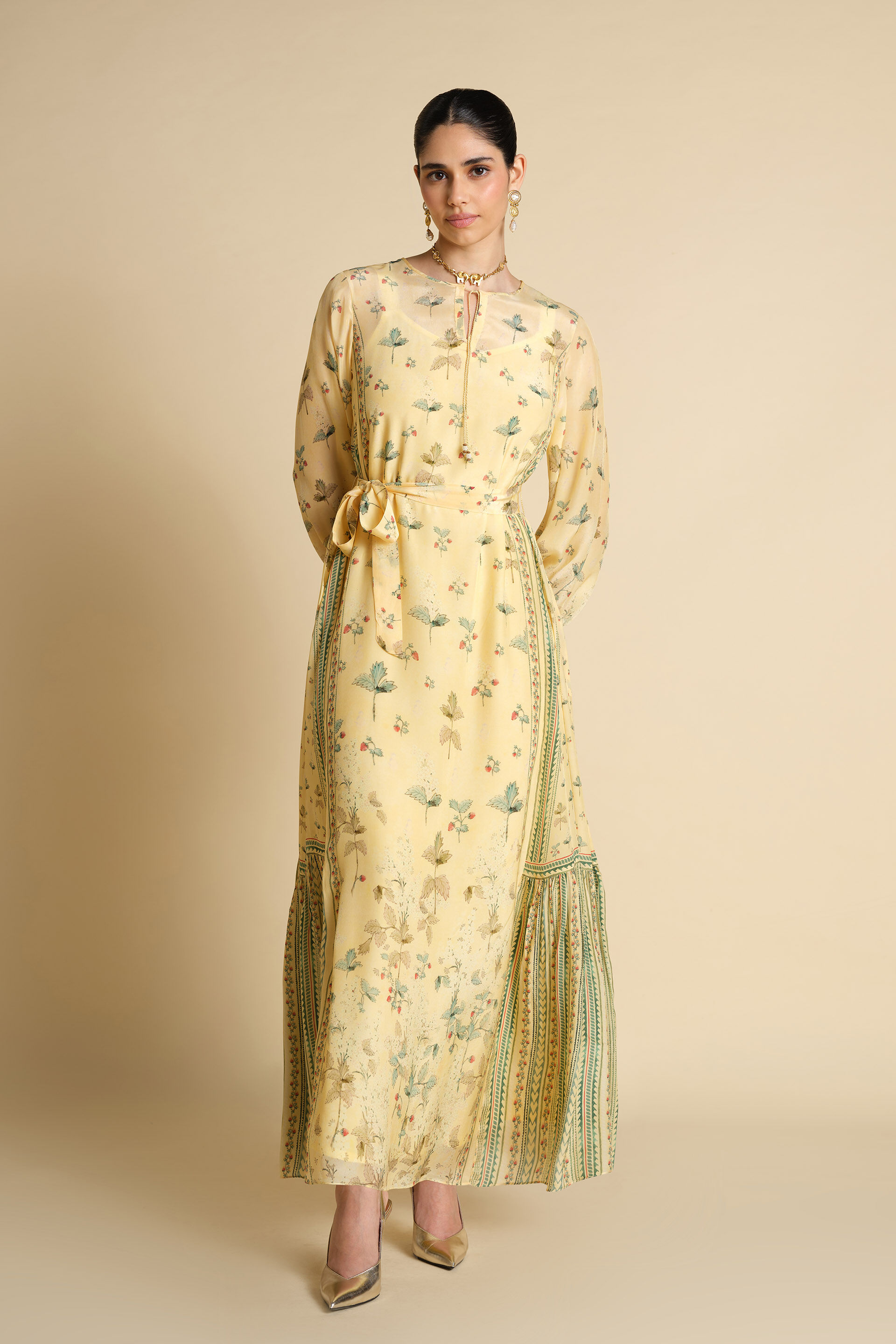 Honeydew Printed Kaftan - Yellow, Yellow, image 1
