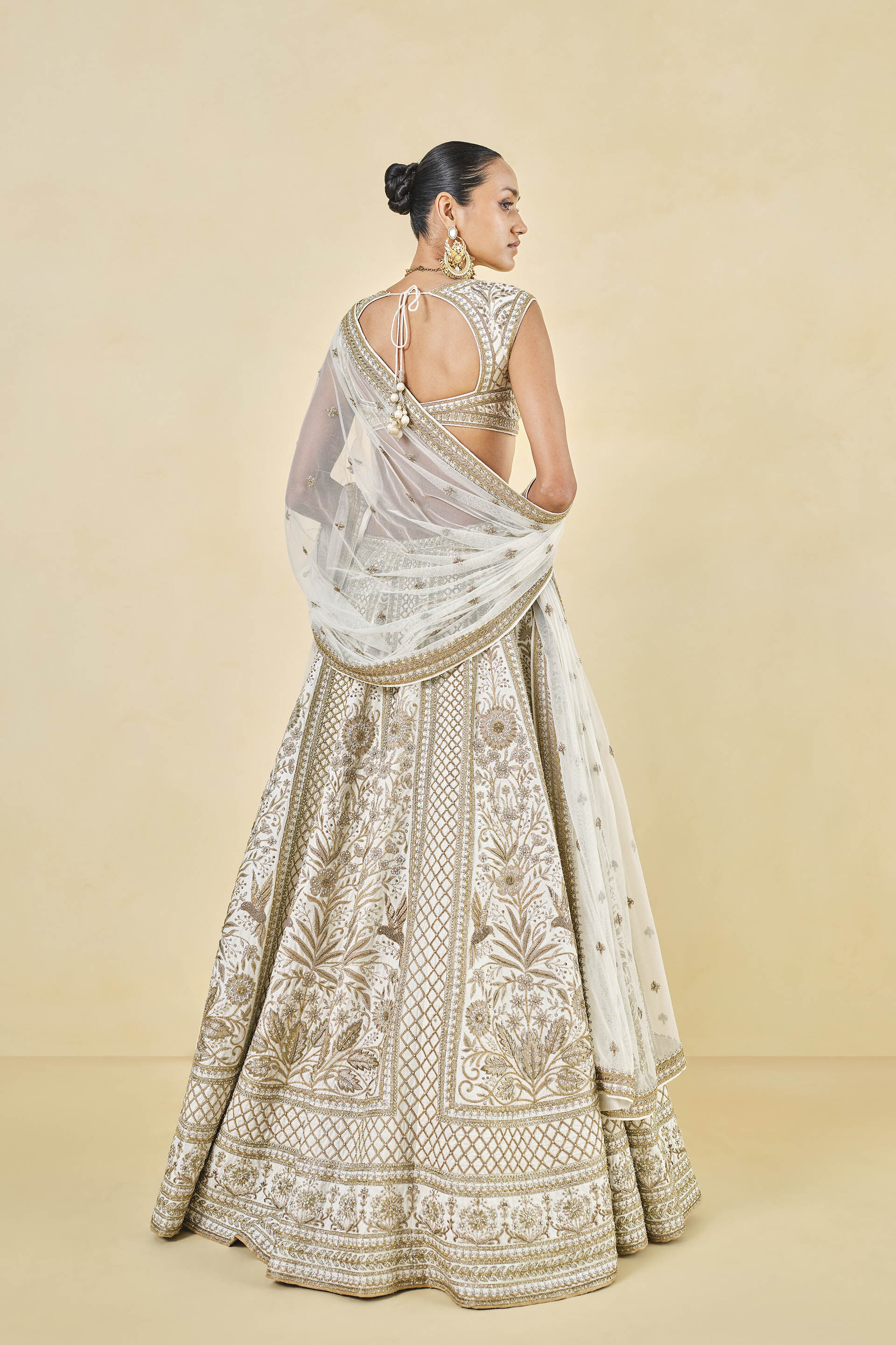 Mahroo Zardozi Embroidered Silk Lehenga Set - White, Ivory, image 5