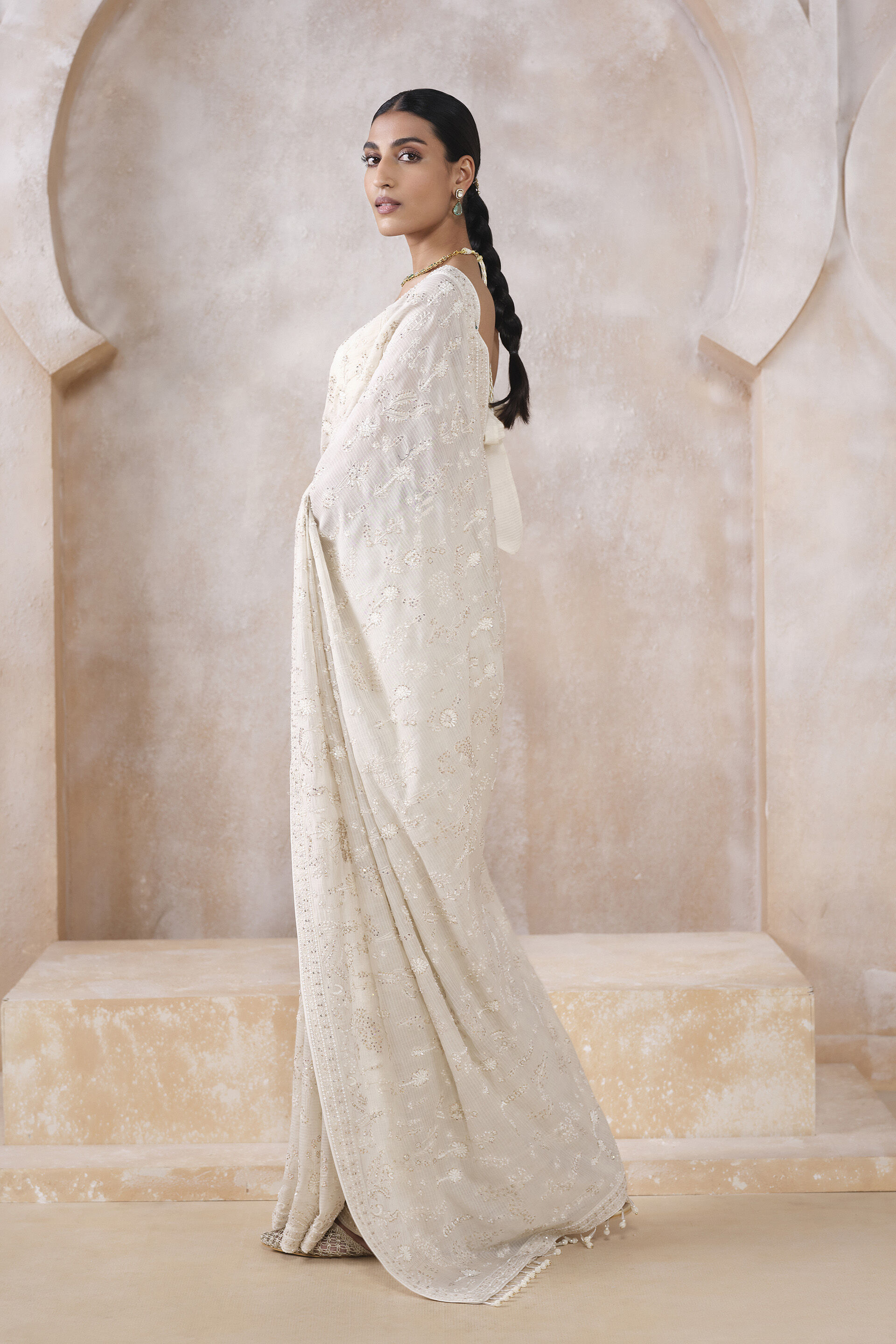 Zuhra Embroidered Saree - Ivory