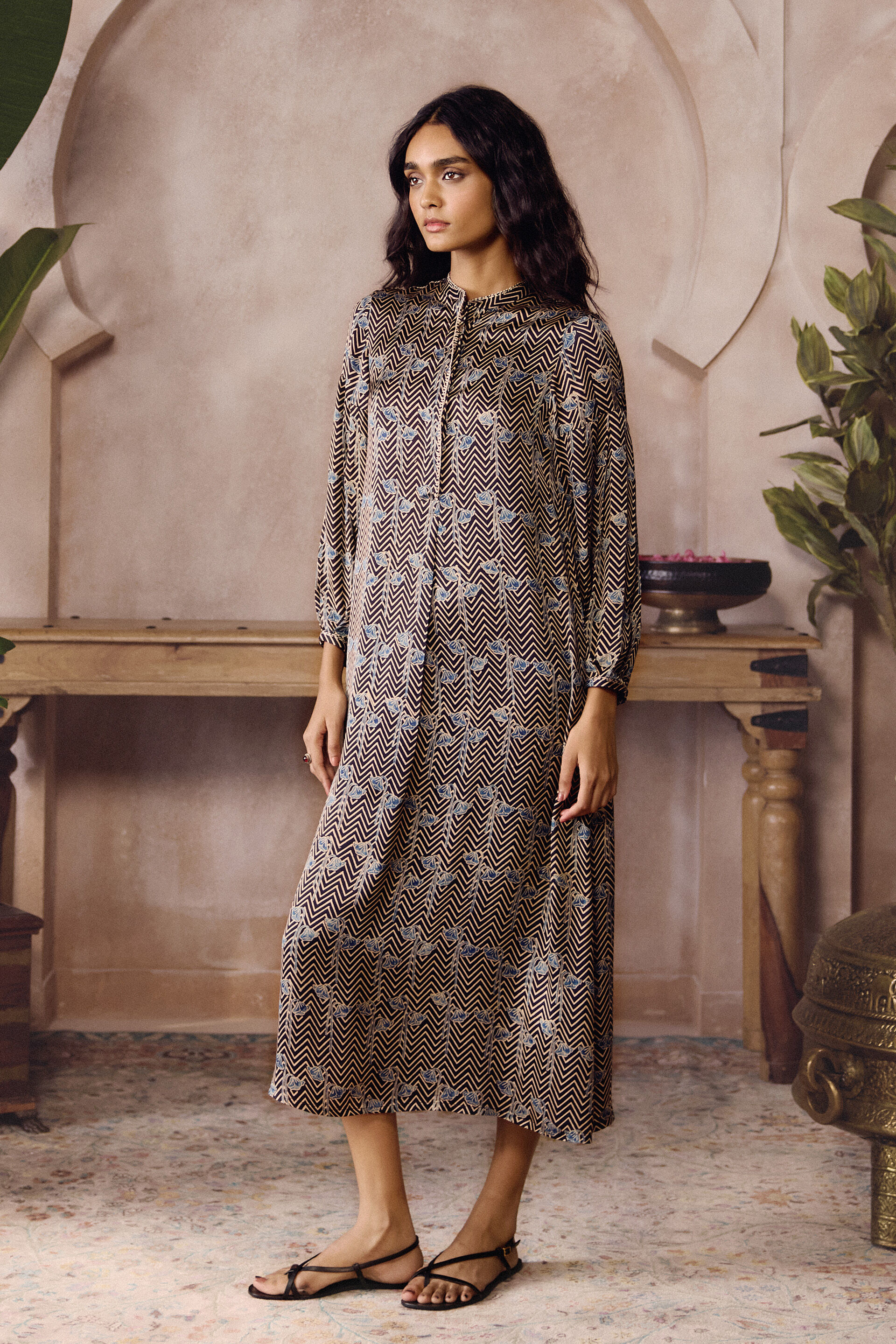 Risco Ajrakh Hand-block Printed Dress - Black