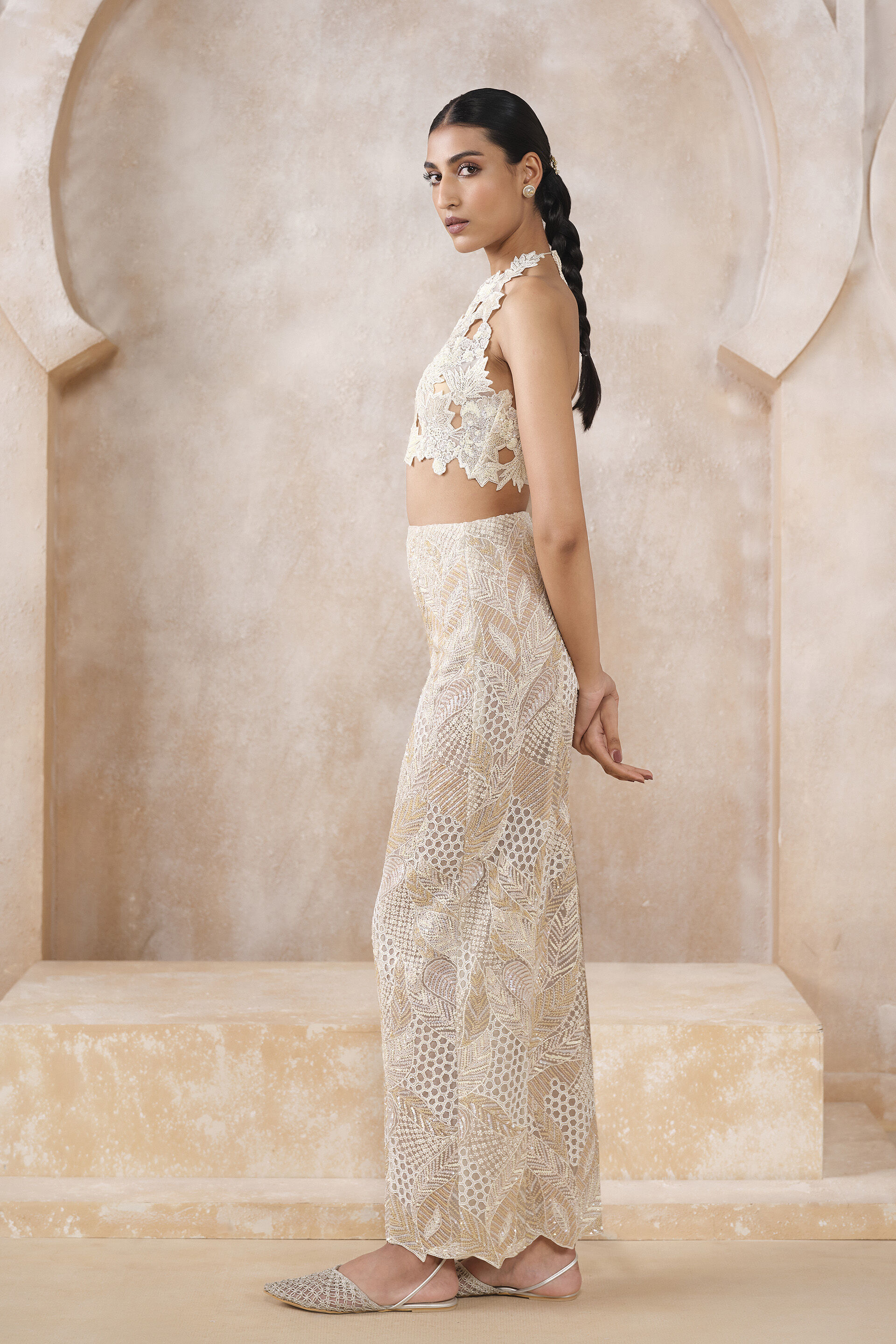 Azilis Embroidered Silk Skirt Set - Ivory, Ivory, image 3