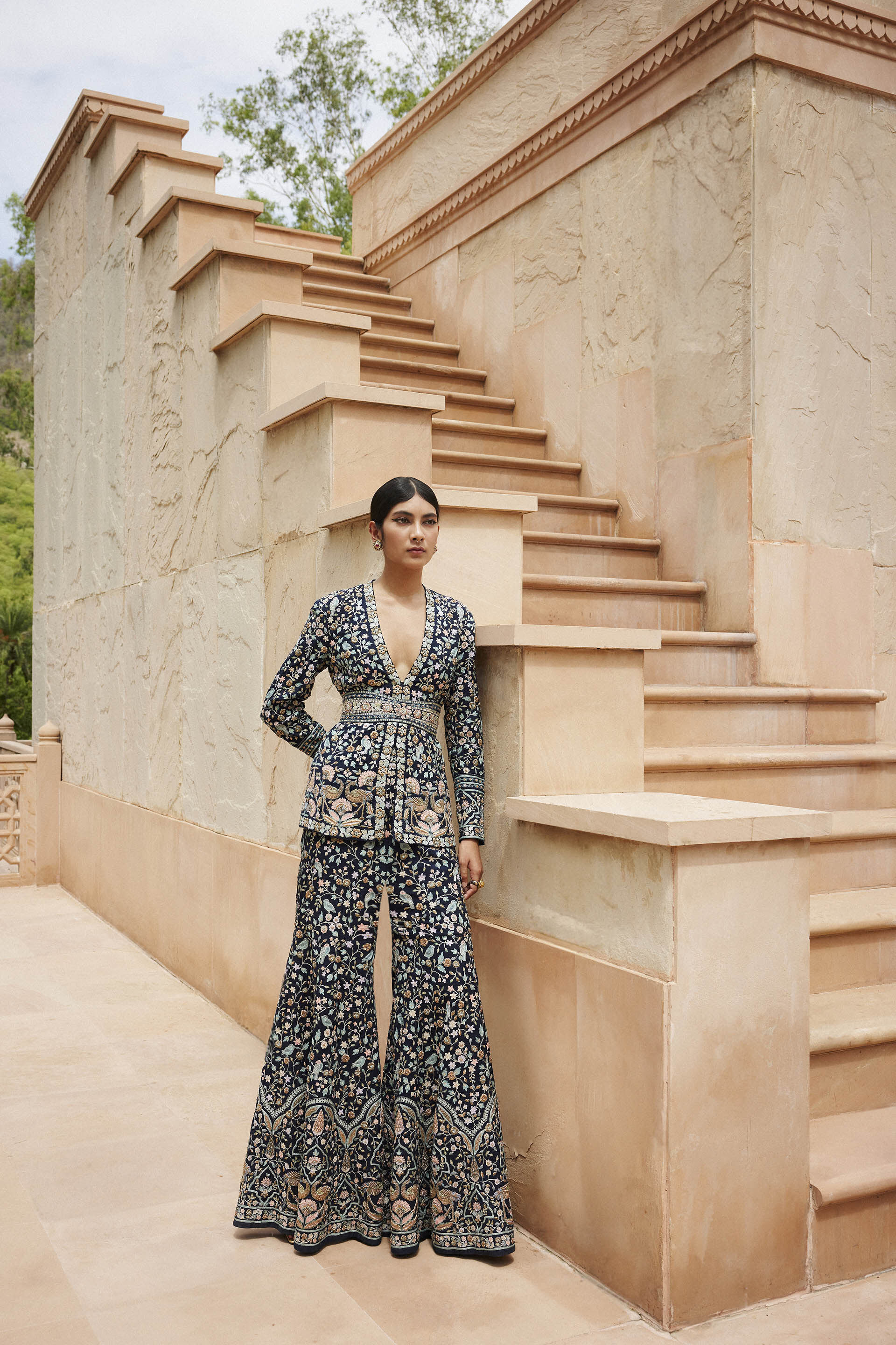 Anupa Zardozi & Resham Silk Jacket Set - Blue