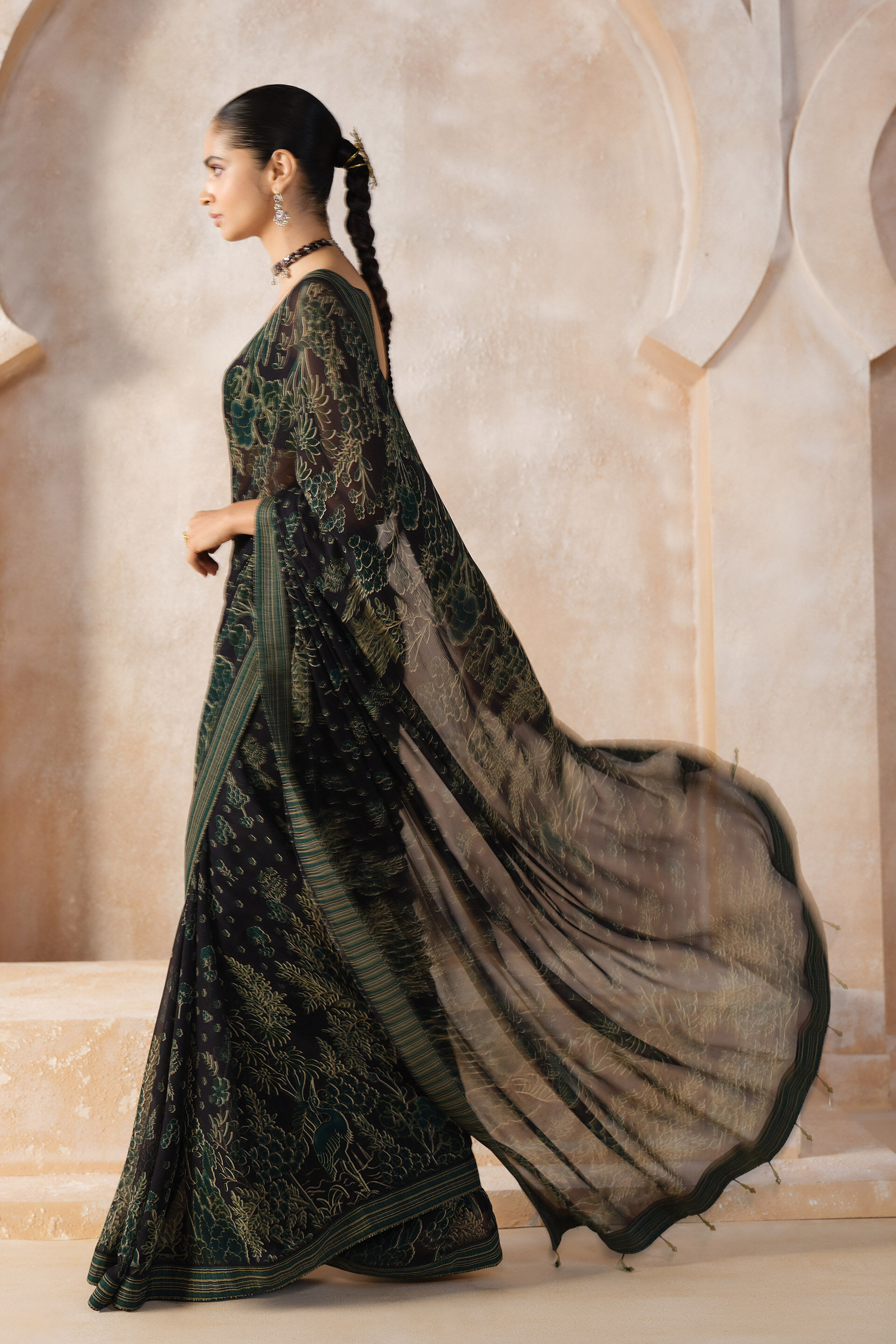 Tanairi Chiffon Saree - Black, Black, image 3