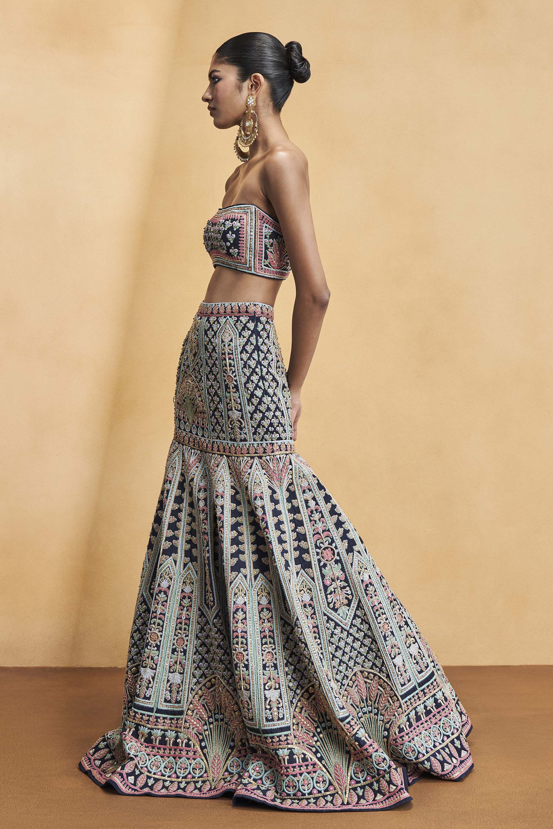 Nocturnal Melody Silk Zari Skirt Set - Blue, Blue, image 2