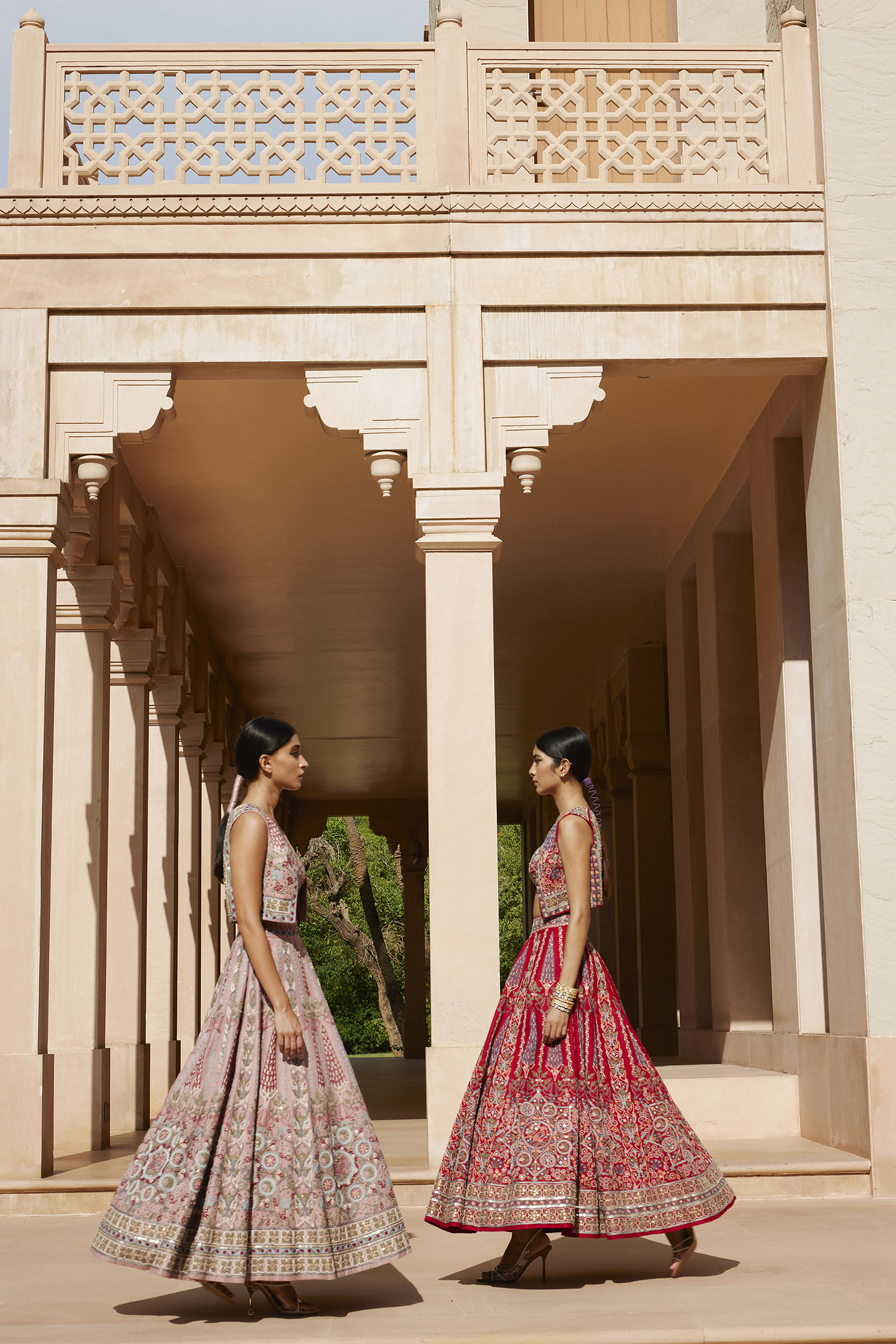 Alakana SEWA Hand-embroidered Silk Skirt Set - Red, Red, image 8