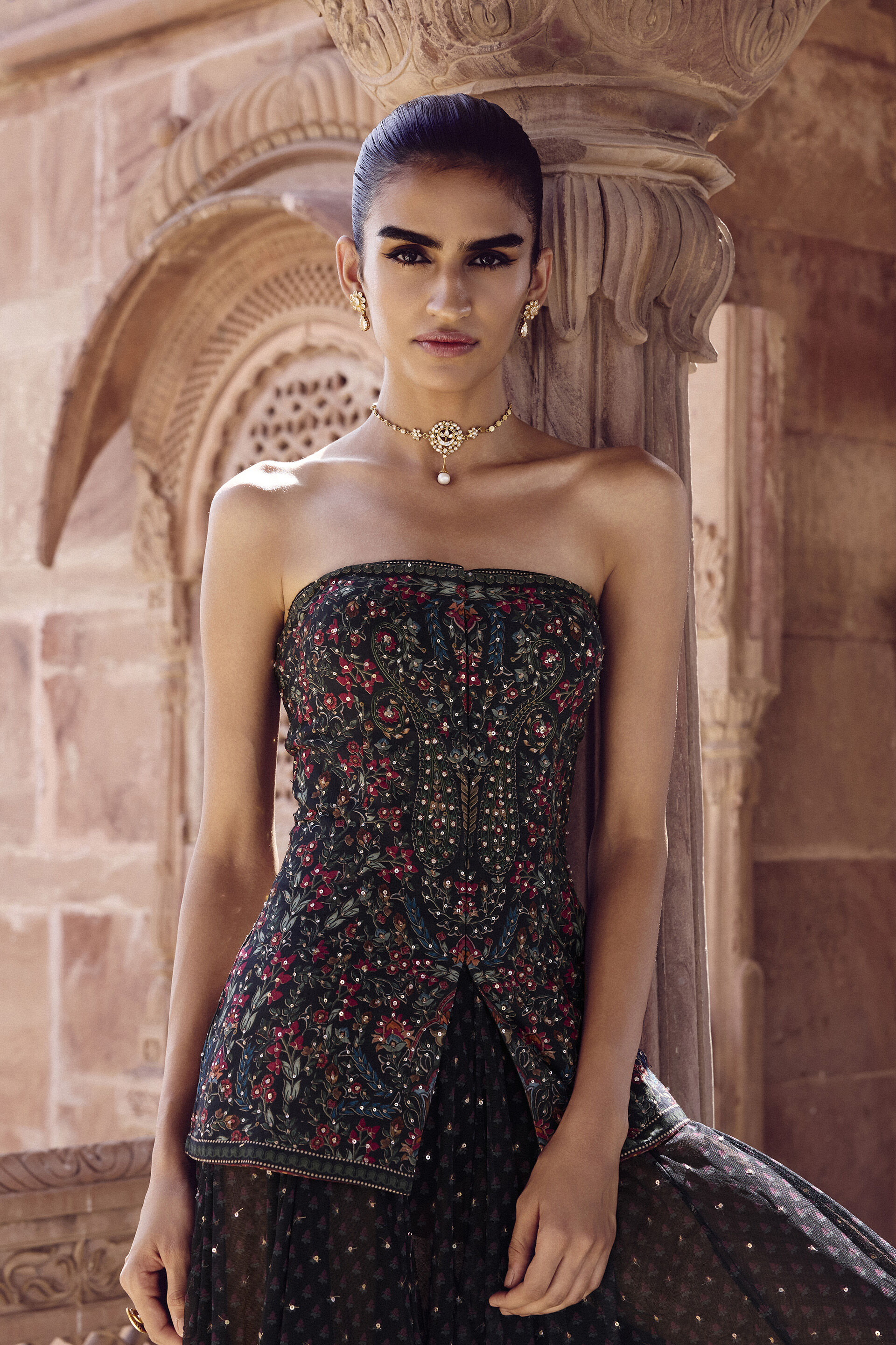 Nameera Silk Skirt Set - Black, Black, image 4