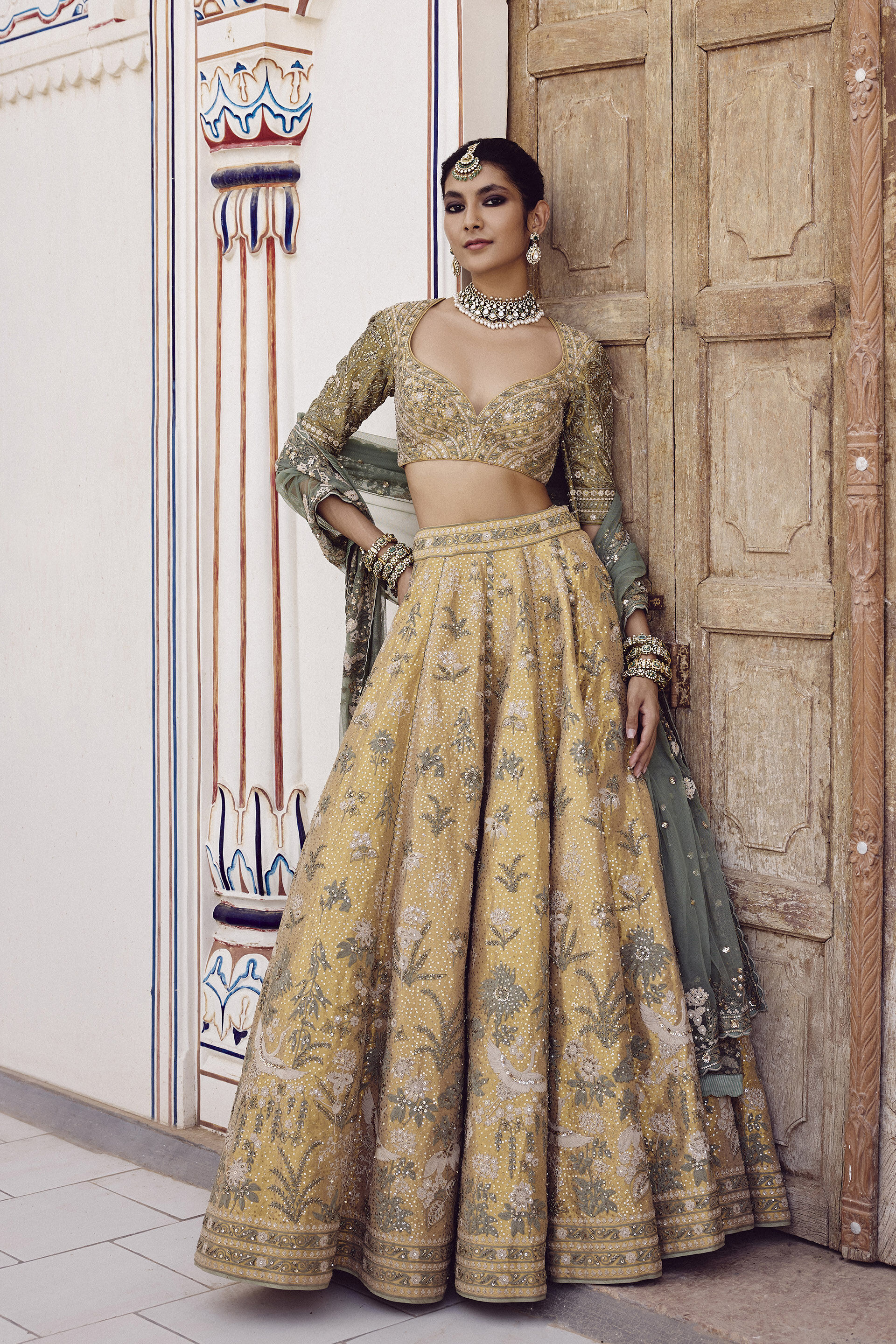 Ikshita Embroidered Silk Lehenga Set - Gold