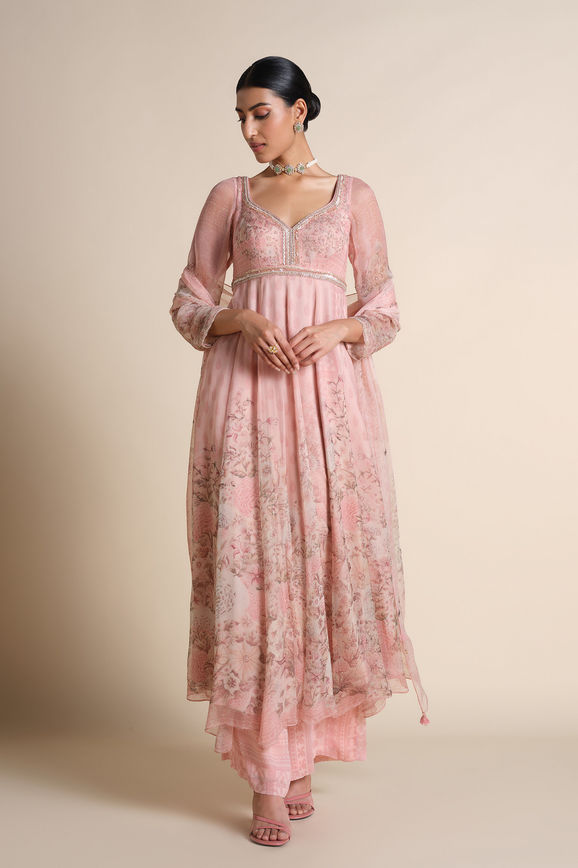Aria Silk Anarkali Silk Set - Blush, Blush, image 1