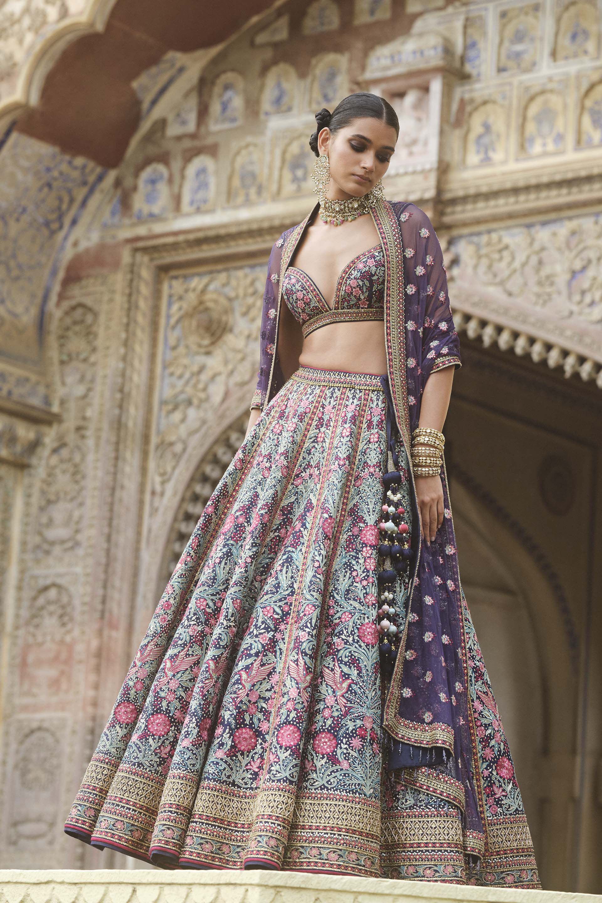 Toyam Embroidered Zardozi Silk Lehenga Set - Blue