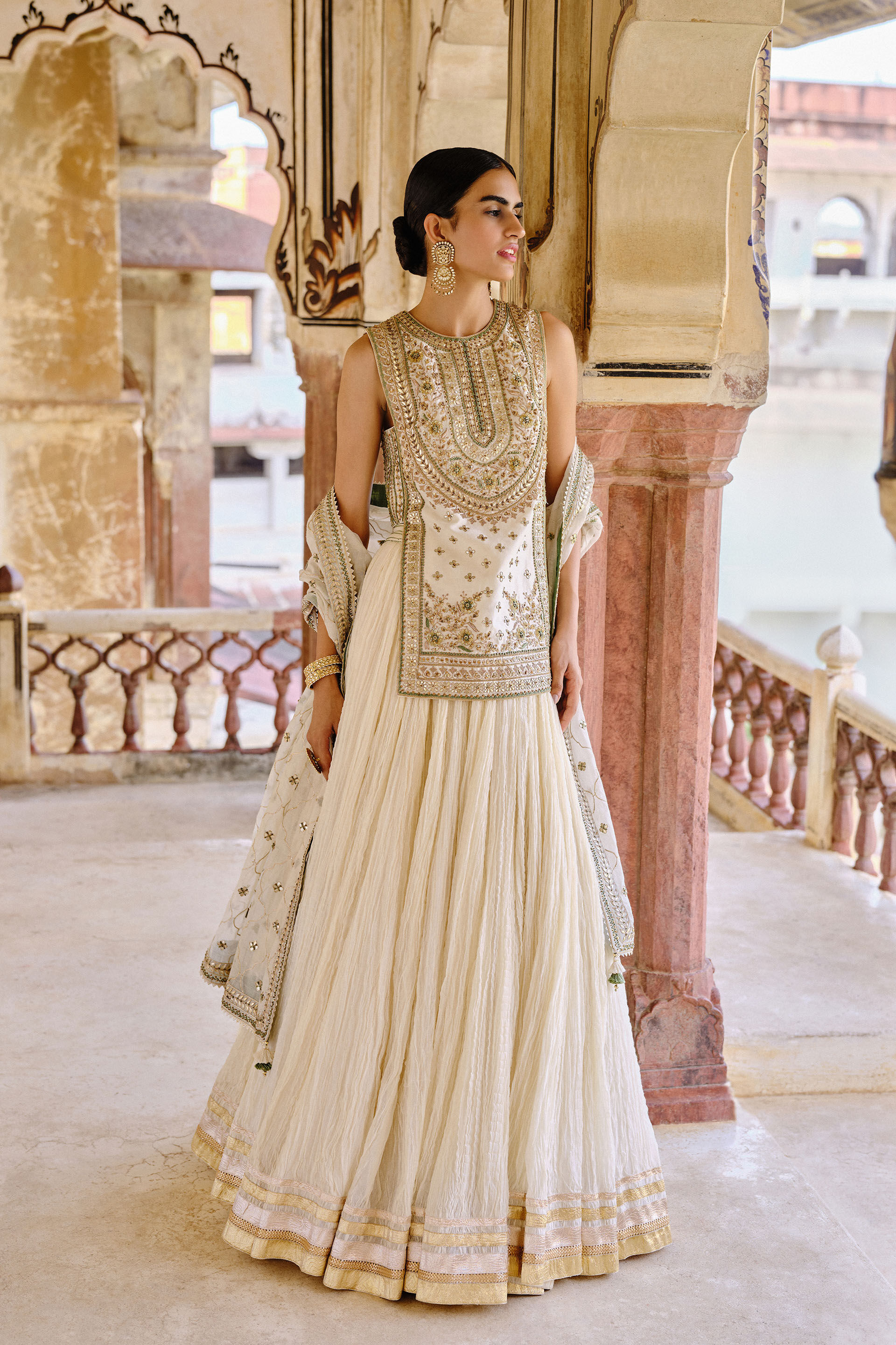 Mirai Gota Patti Mul Lehenga Set - Natural