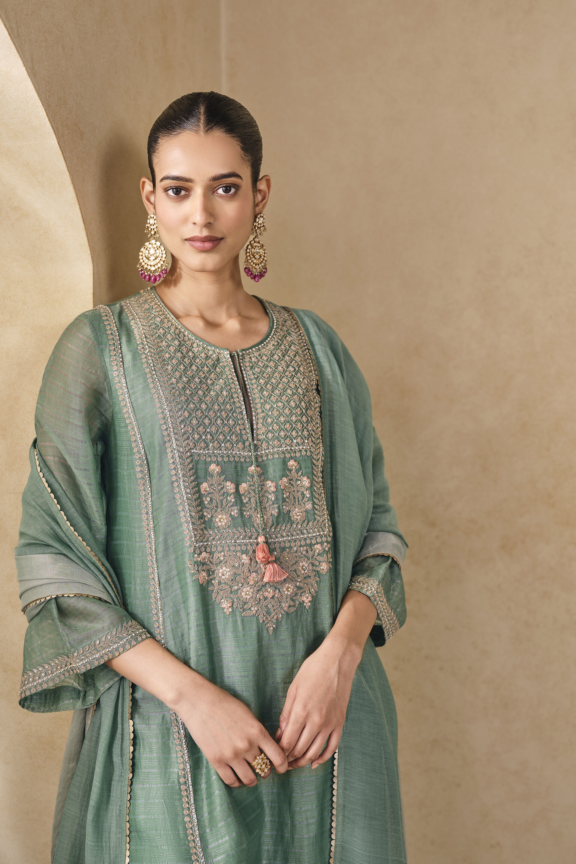 Mayar Embroidered Mul Suit Set - Sage, Sage, image 4