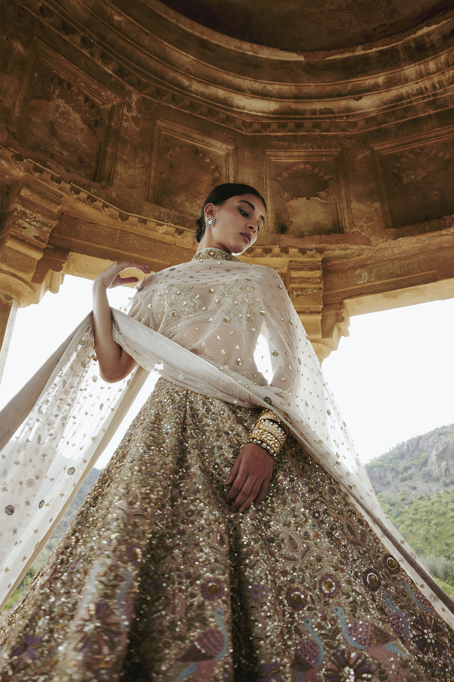 Mridhini Zardozi & Resham Silk Lehenga - Beige, Beige, image 9