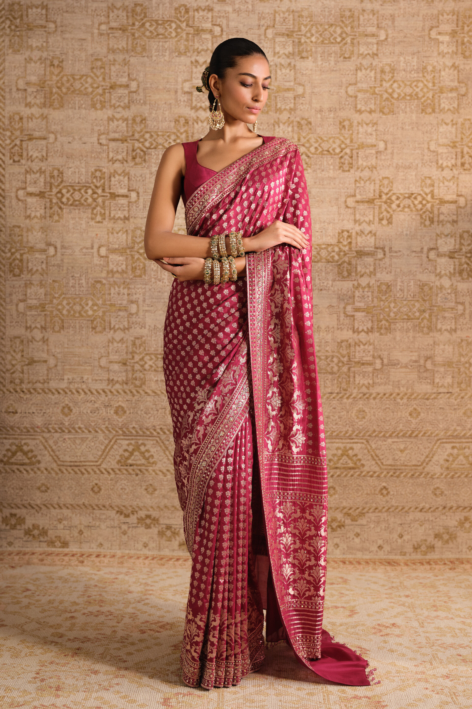 Suvrata Handwoven Benarasi Silk Saree, Ruby, image 3