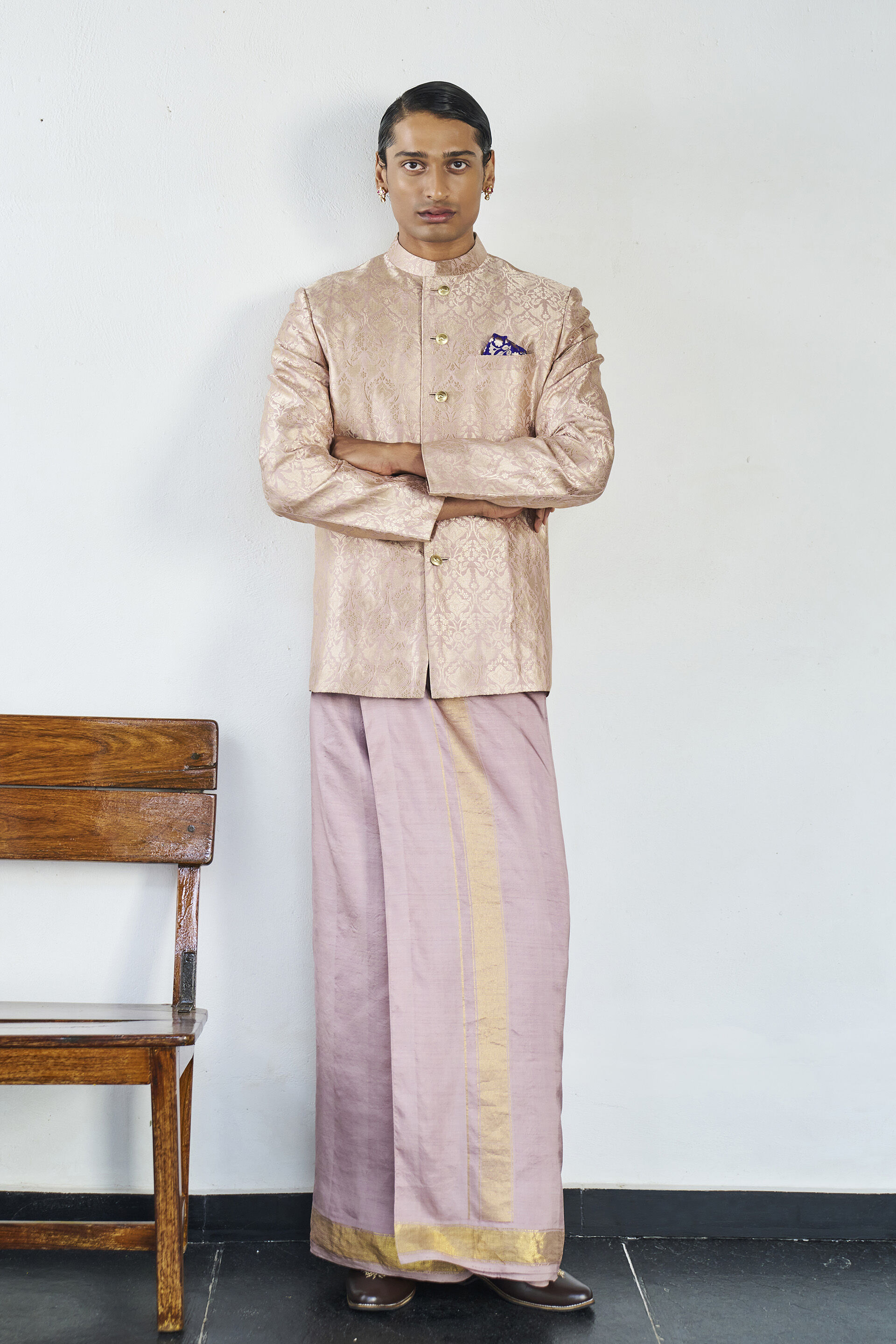 Sangam Bandhgala in Blush Benarasi
