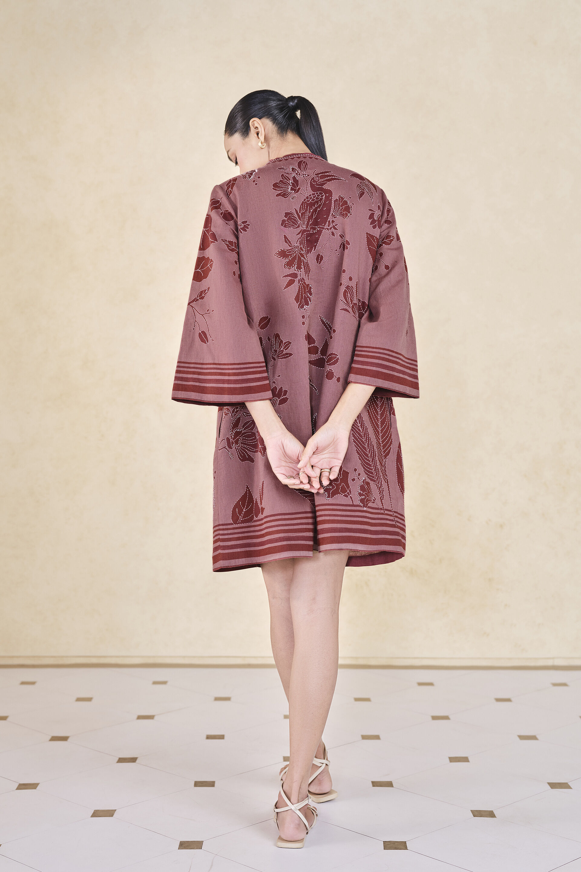 Rhubarb Hand-embroidered Kantha Linen Dress - Pink, Pink, image 3