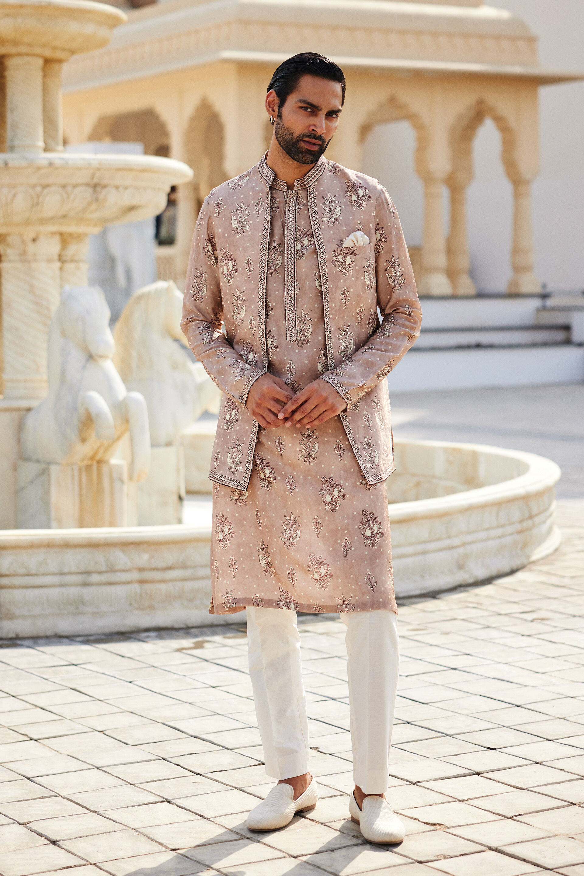 Simal Silk Nehru Jacket - Taupe