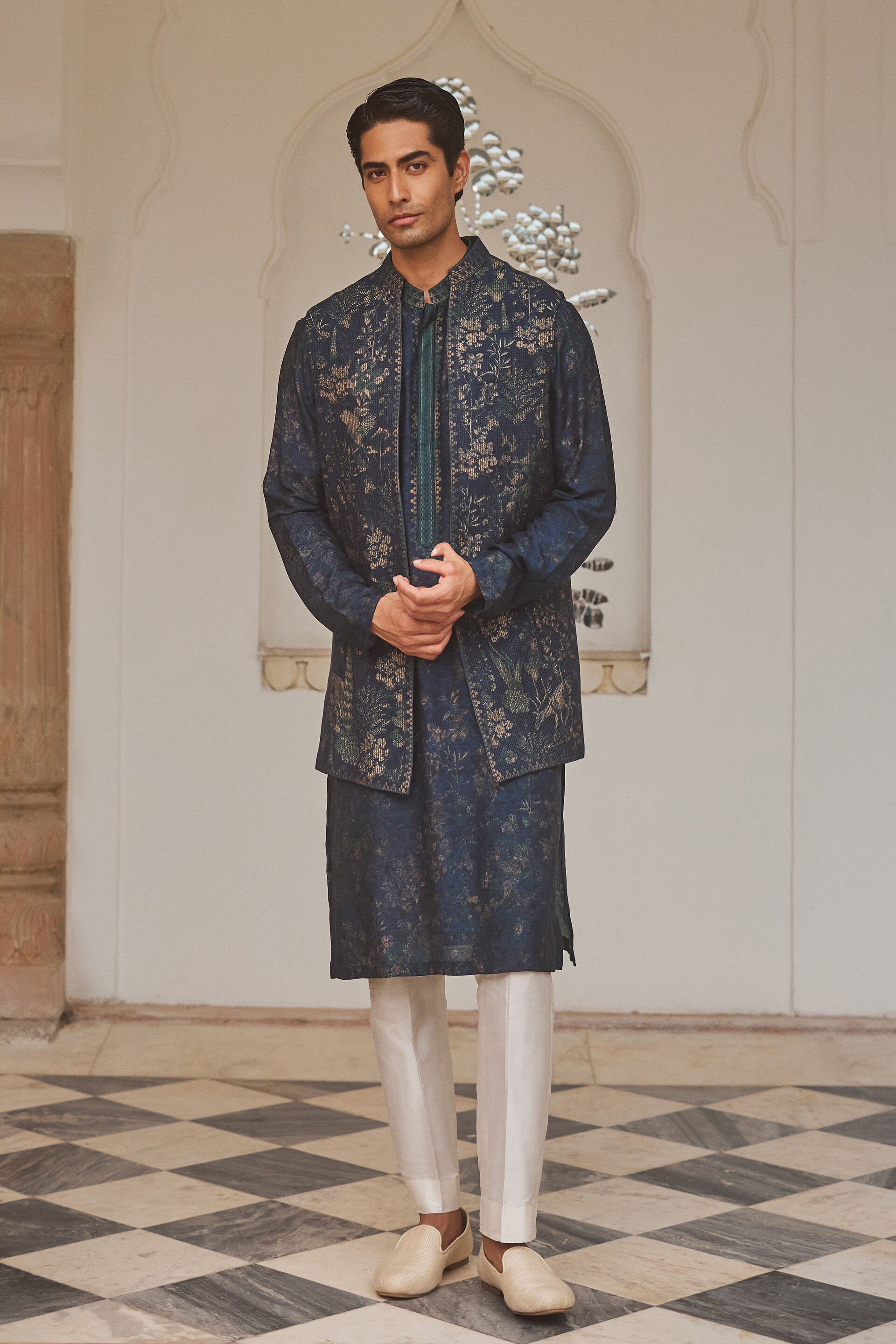Almog Silk Nehru Jacket - Blue