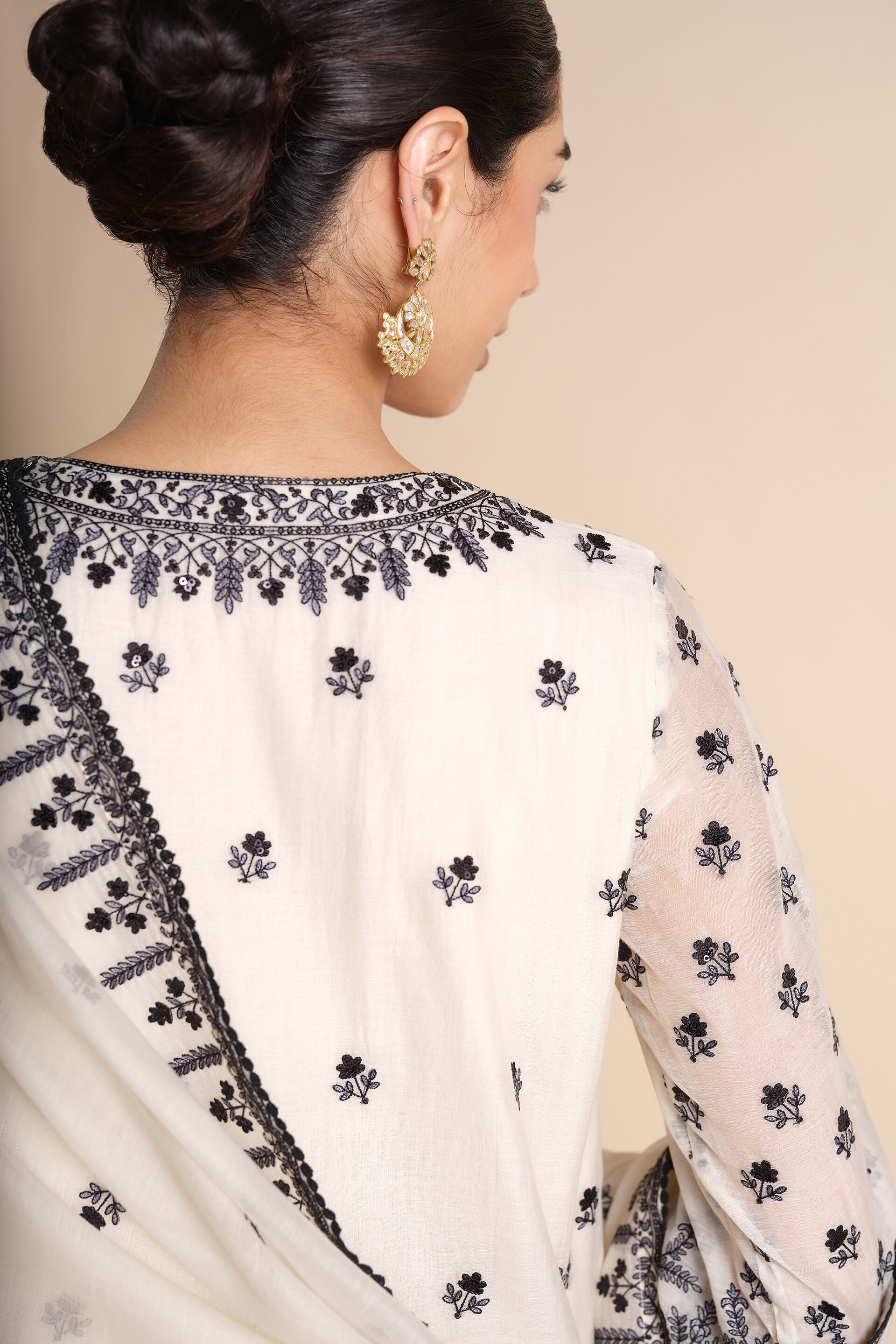 Sawsan Embroidered Mul Suit Set - White, White, image 6