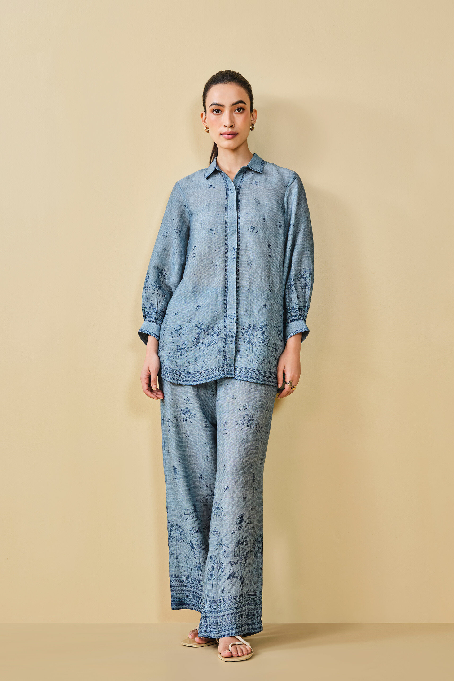 Pond Printed Linen Shirt Co-ord - Blue, Blue, image 4