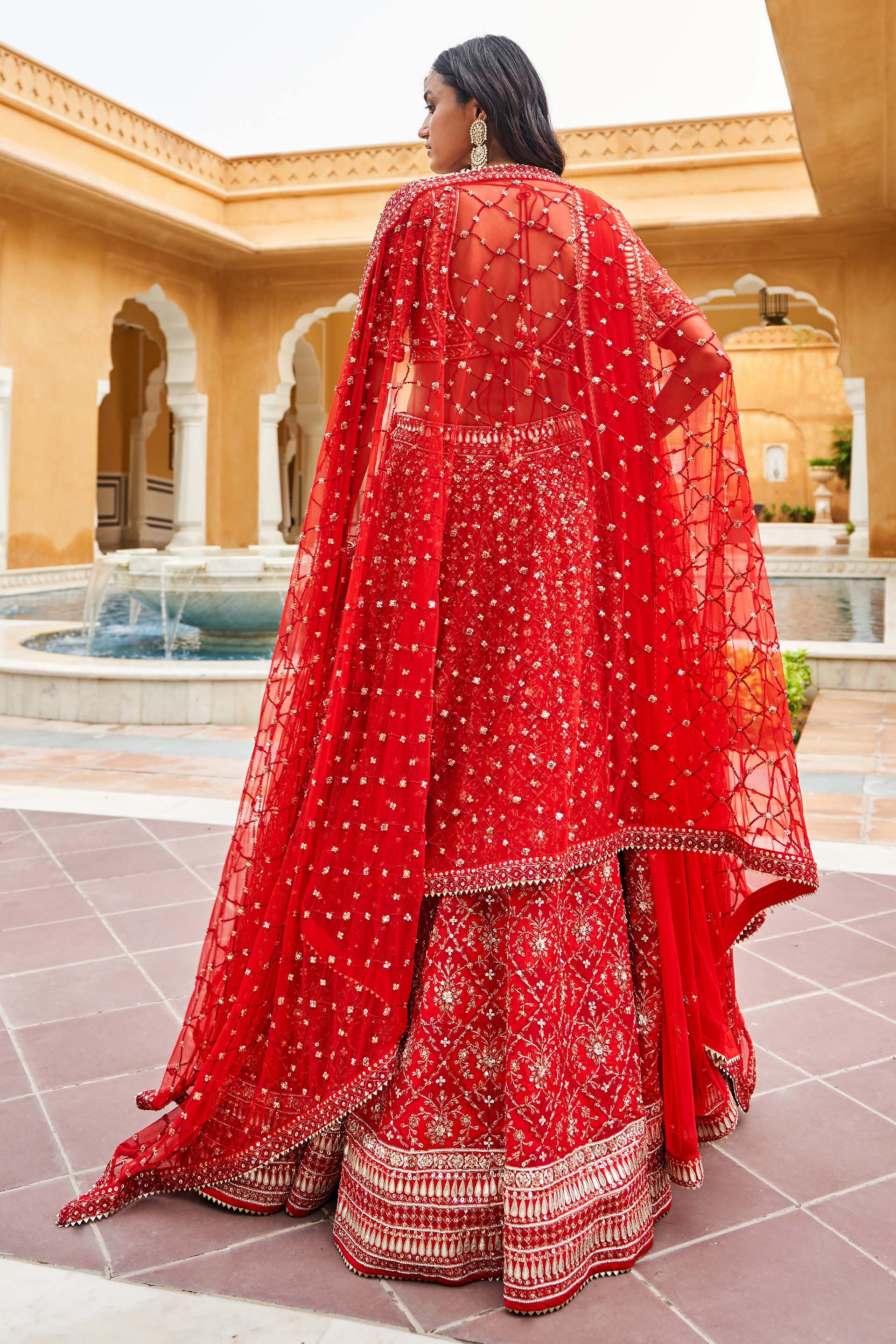Adakara Lehenga - Red, Red, image 2