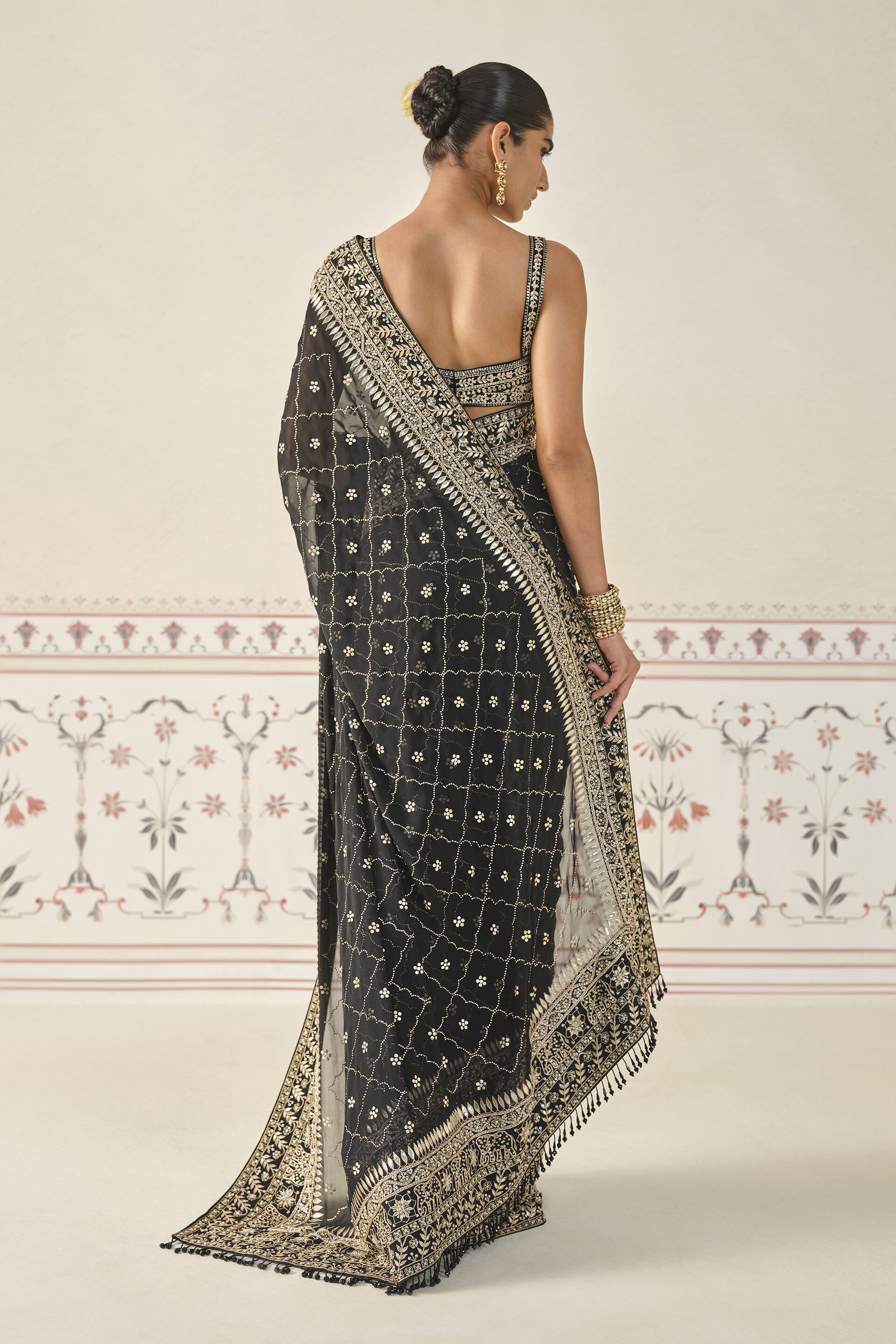Anushna Handcrafted Badla Georgette Saree - Black, Black, image 2
