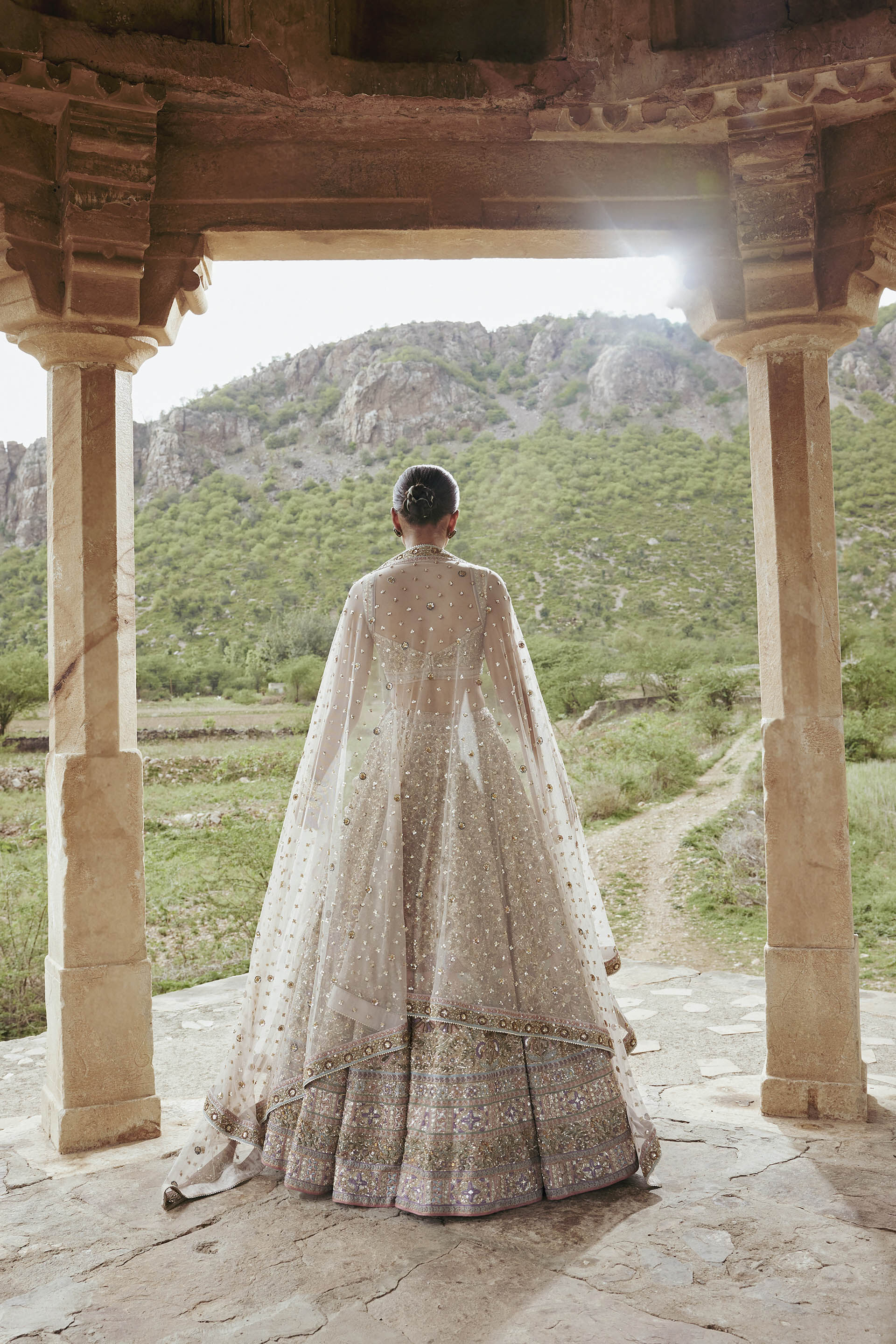 Mridhini Zardozi & Resham Silk Lehenga - Beige, Beige, image 3