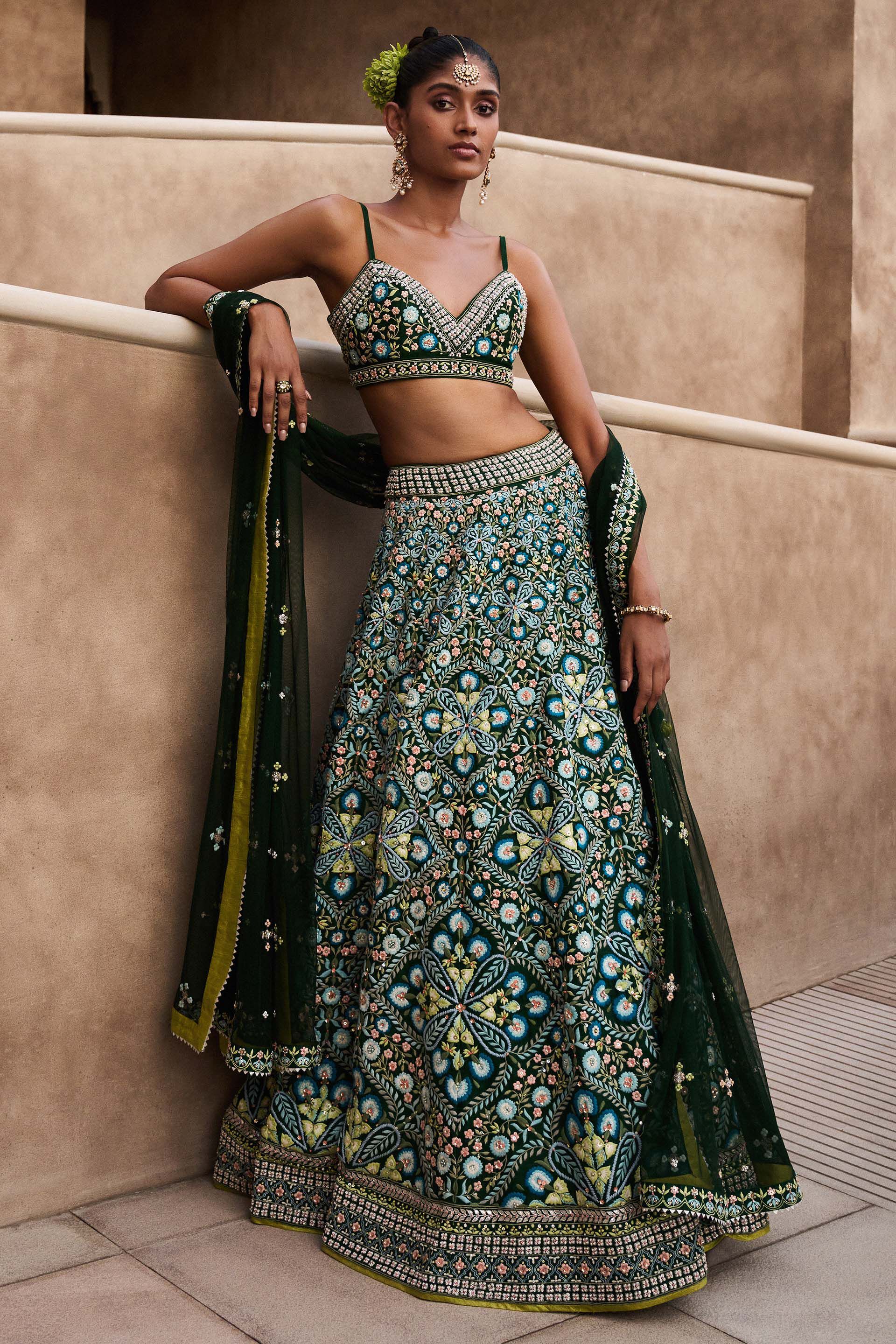Kanmani Lehenga - Green