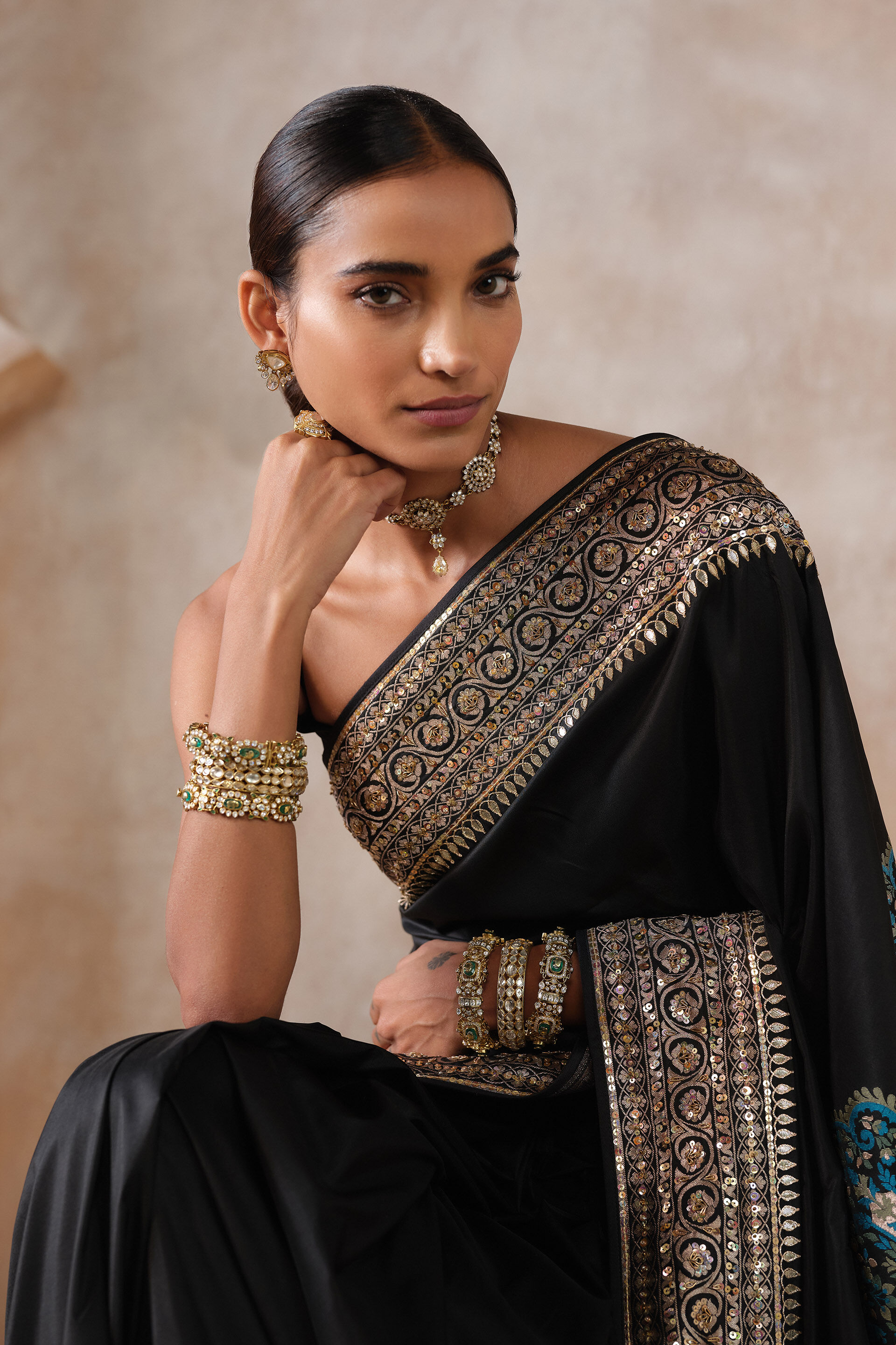 Anuranjita Handwoven Benarasi Silk Saree - Black, Black, image 4