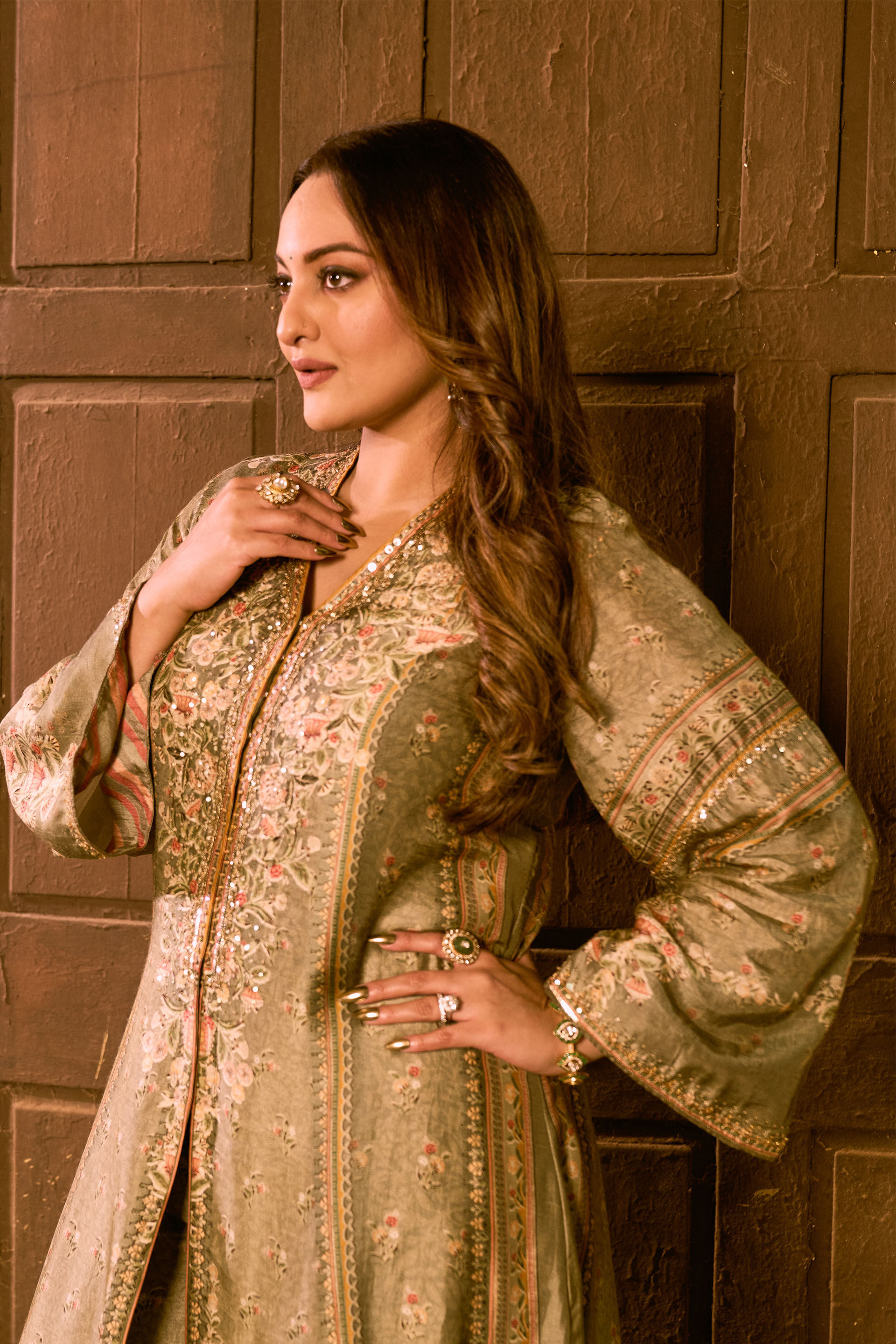 Laraline Printed Silk Jacket Set - Grey, , image 5