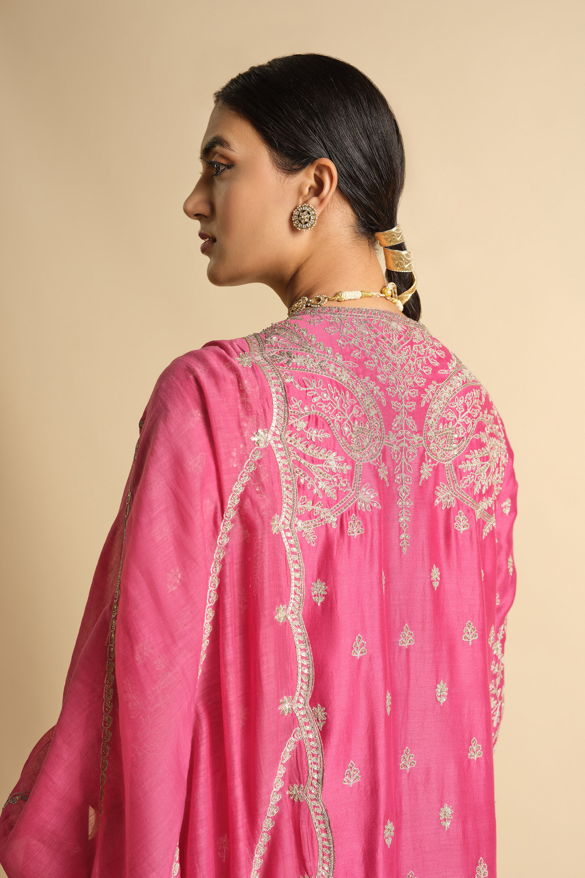 Mrinalika Embroidered Silk Suit Set - Pink, Pink, image 3