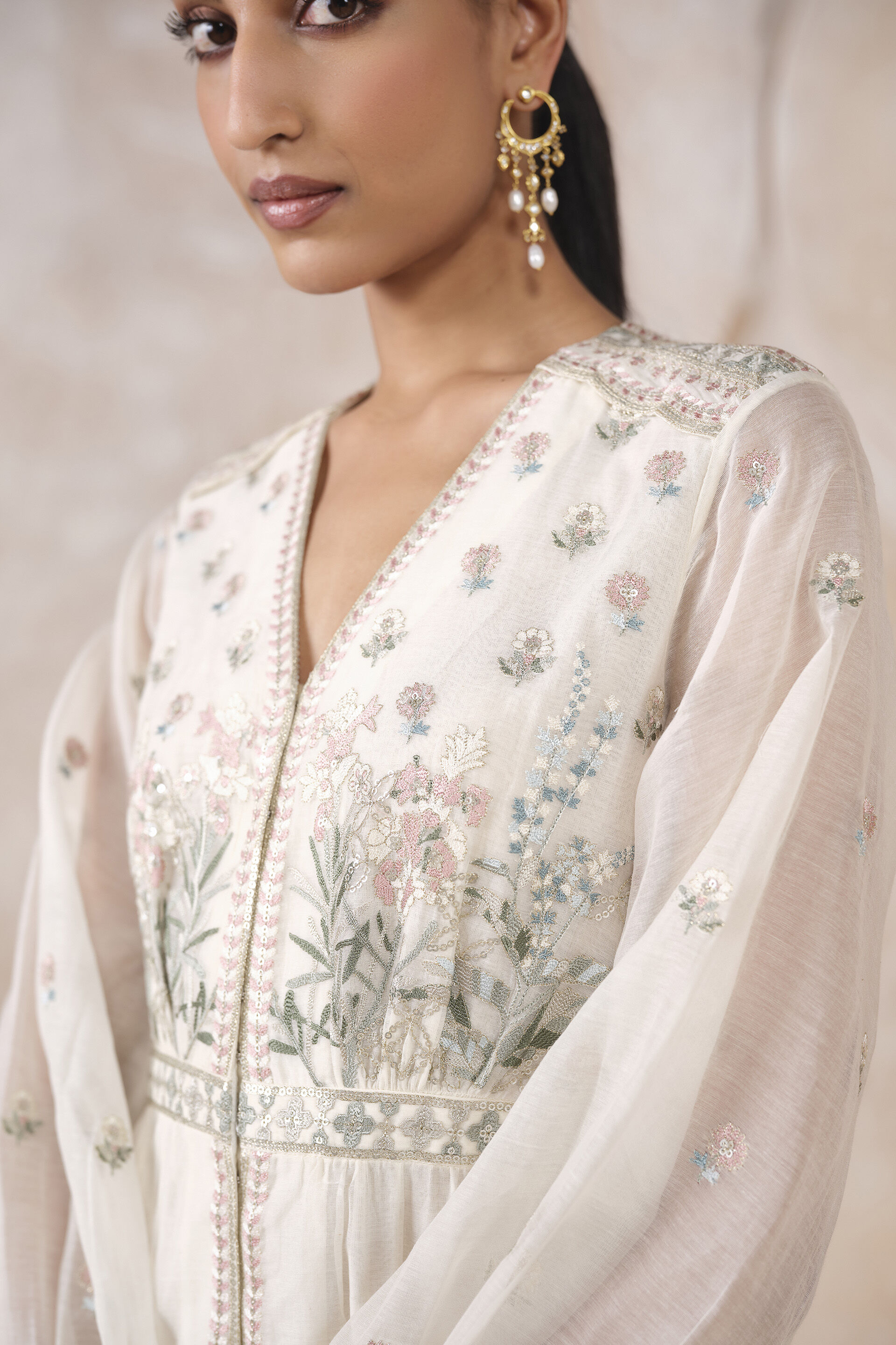 Bellamy Embroidered Mul Kaftan - Ivory, Ivory, image 4