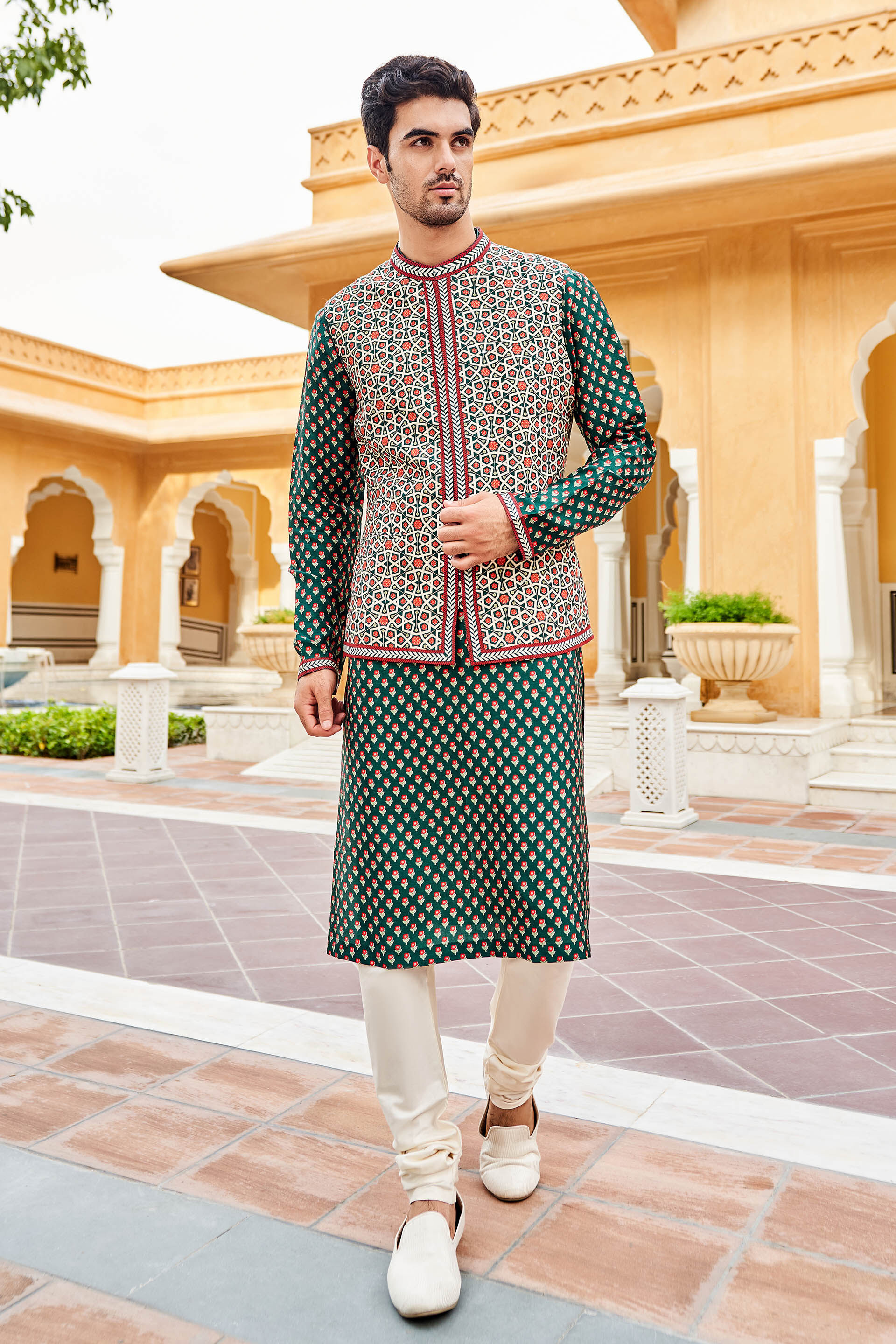 Arham Nehru Jacket - Emerald Green, Emerald Green, image 1