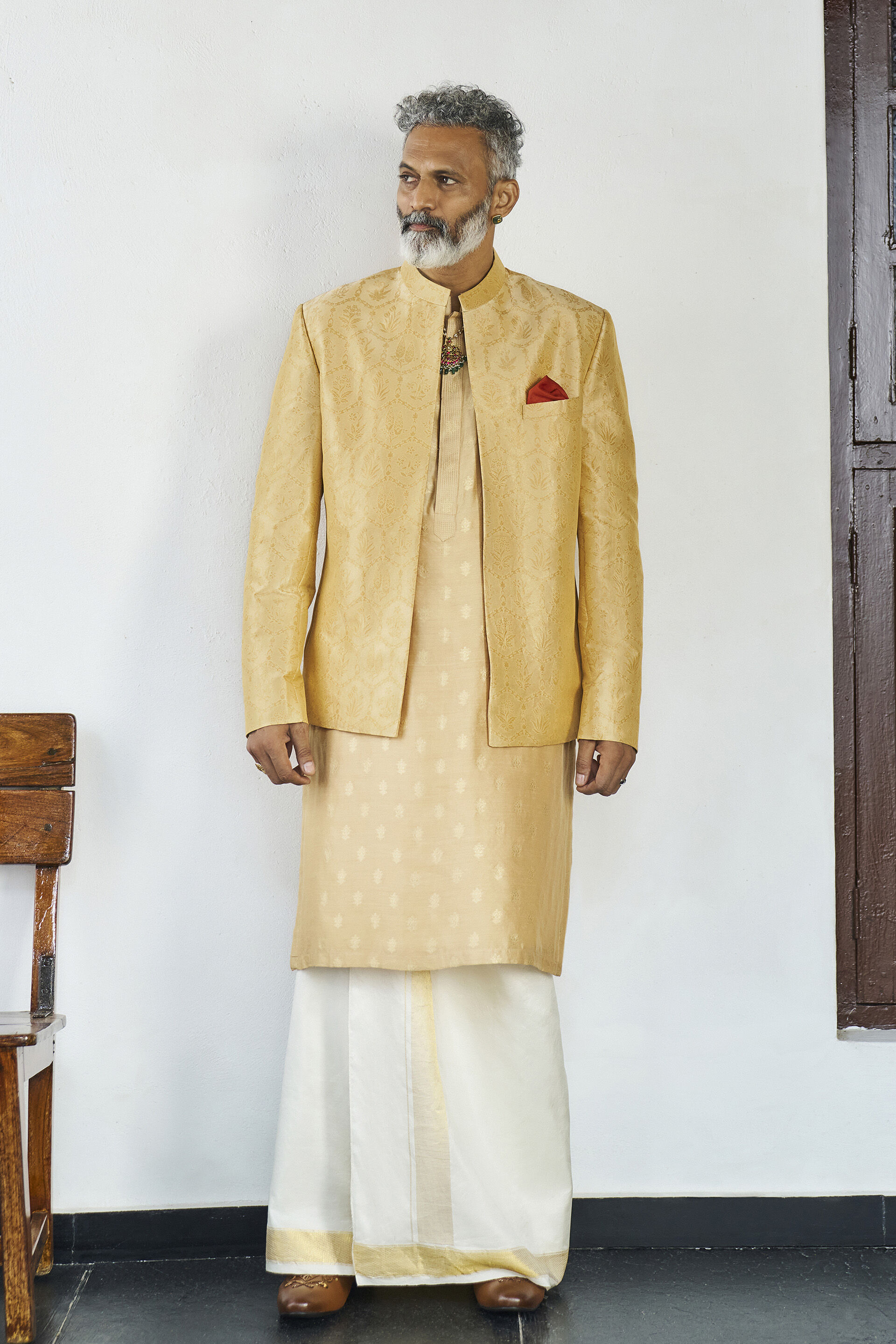Dildar Kurta in Beige Benarasi, Beige, image 1
