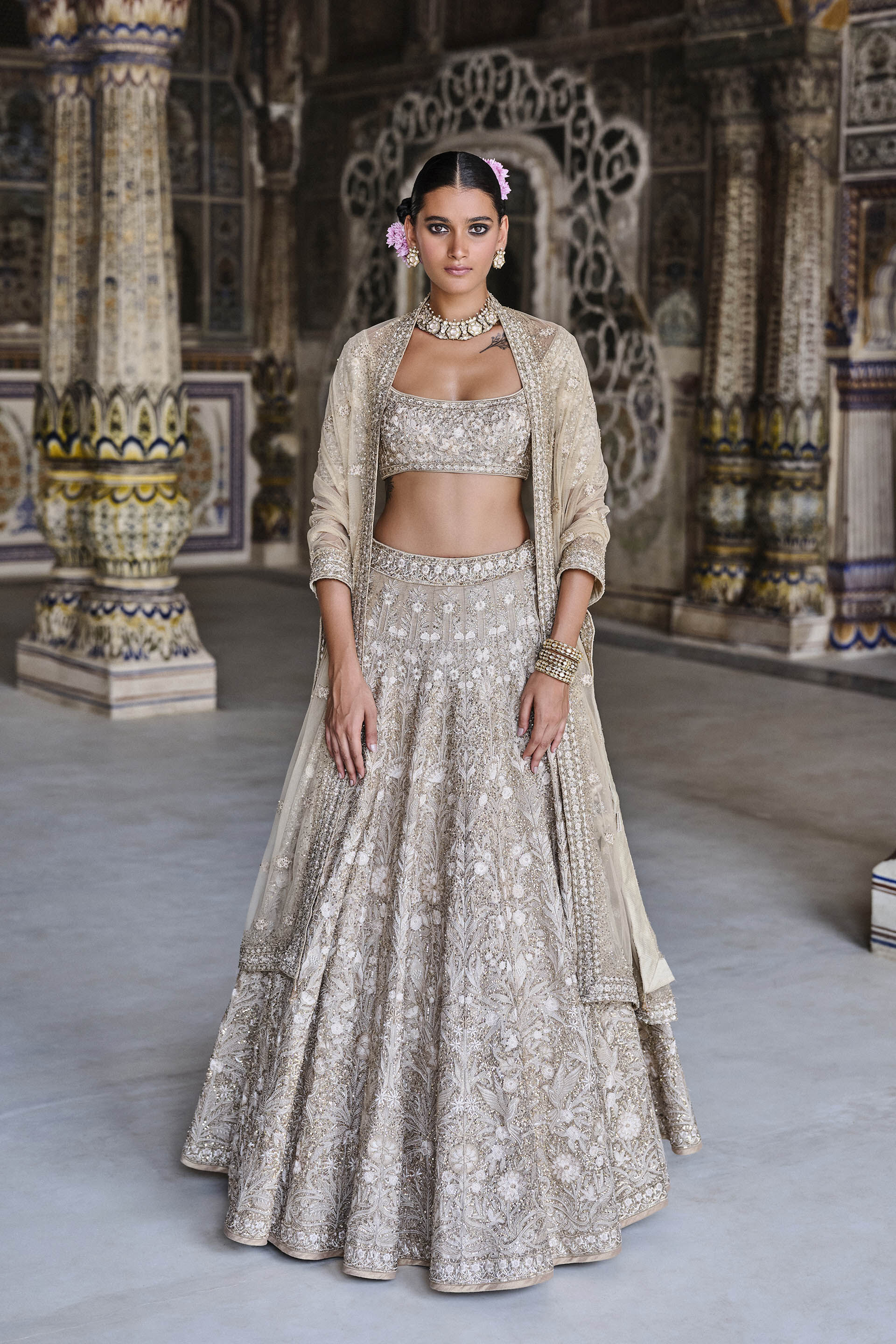 Arisa Embroidered Silk Lehenga Set - Gold