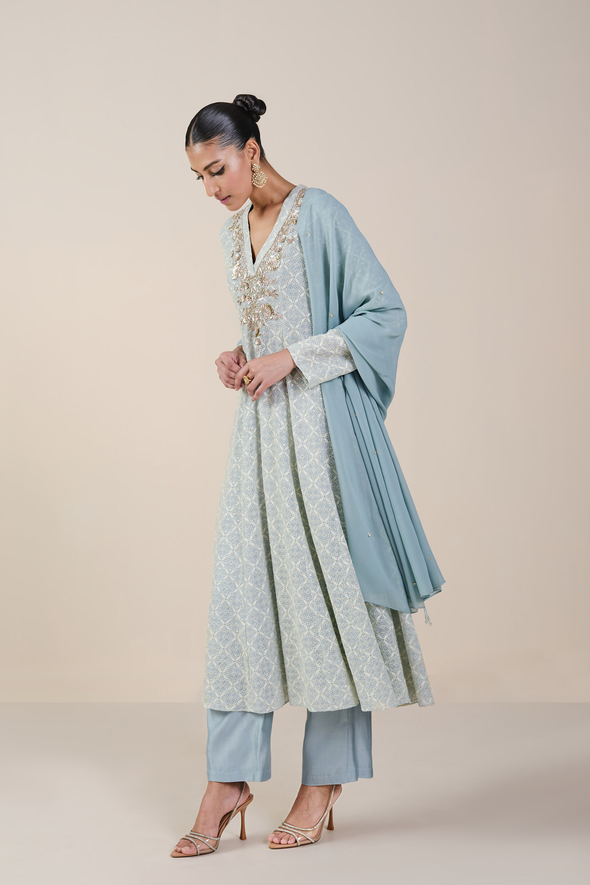 Josika Embroidered Georgette Suit Set - Powder Blue