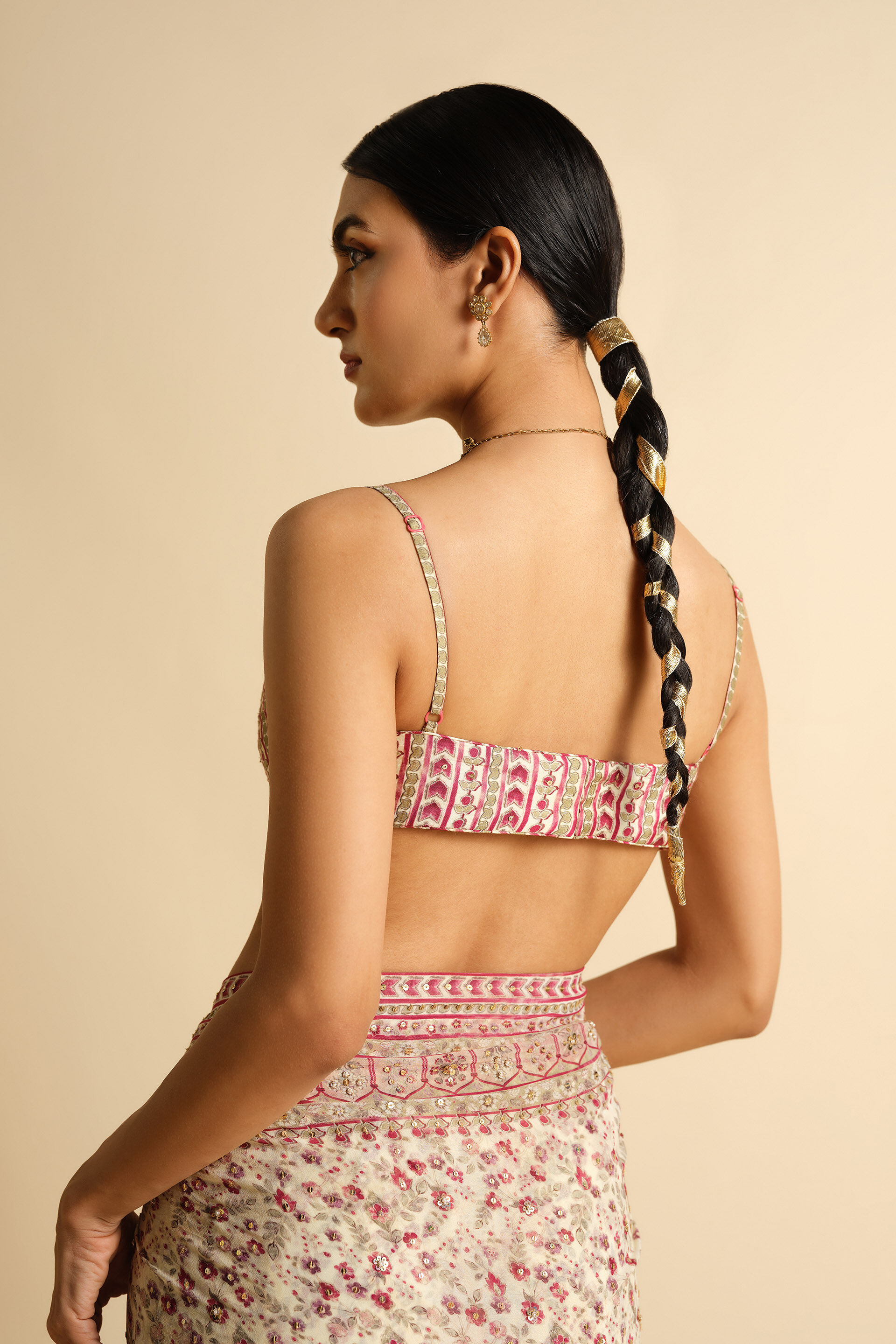 Sirvani Sequin Georgette Saree - Creme, Cream, image 5