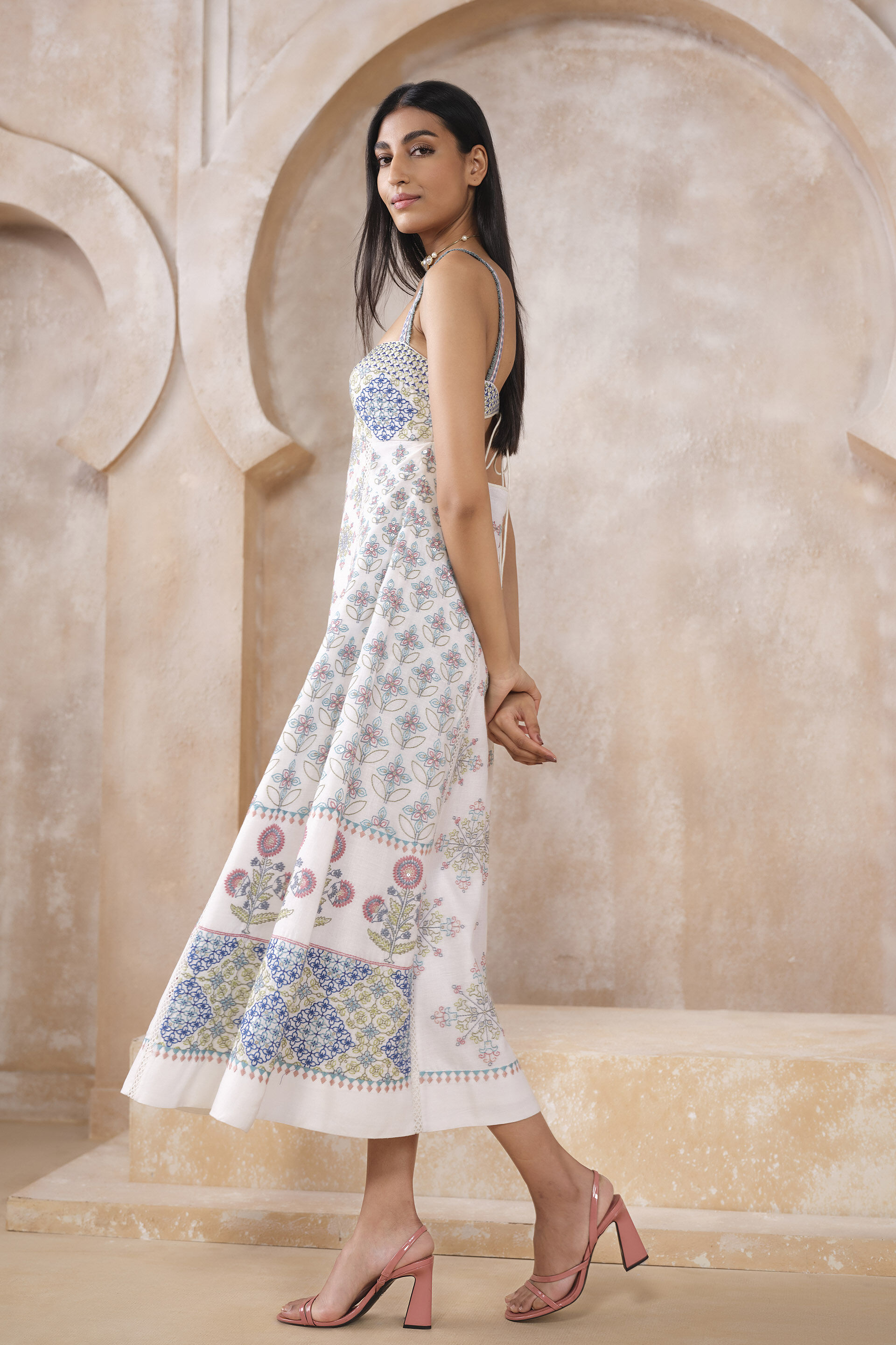 Runa Embroidered 50s Dress - Natural, Natural, image 3