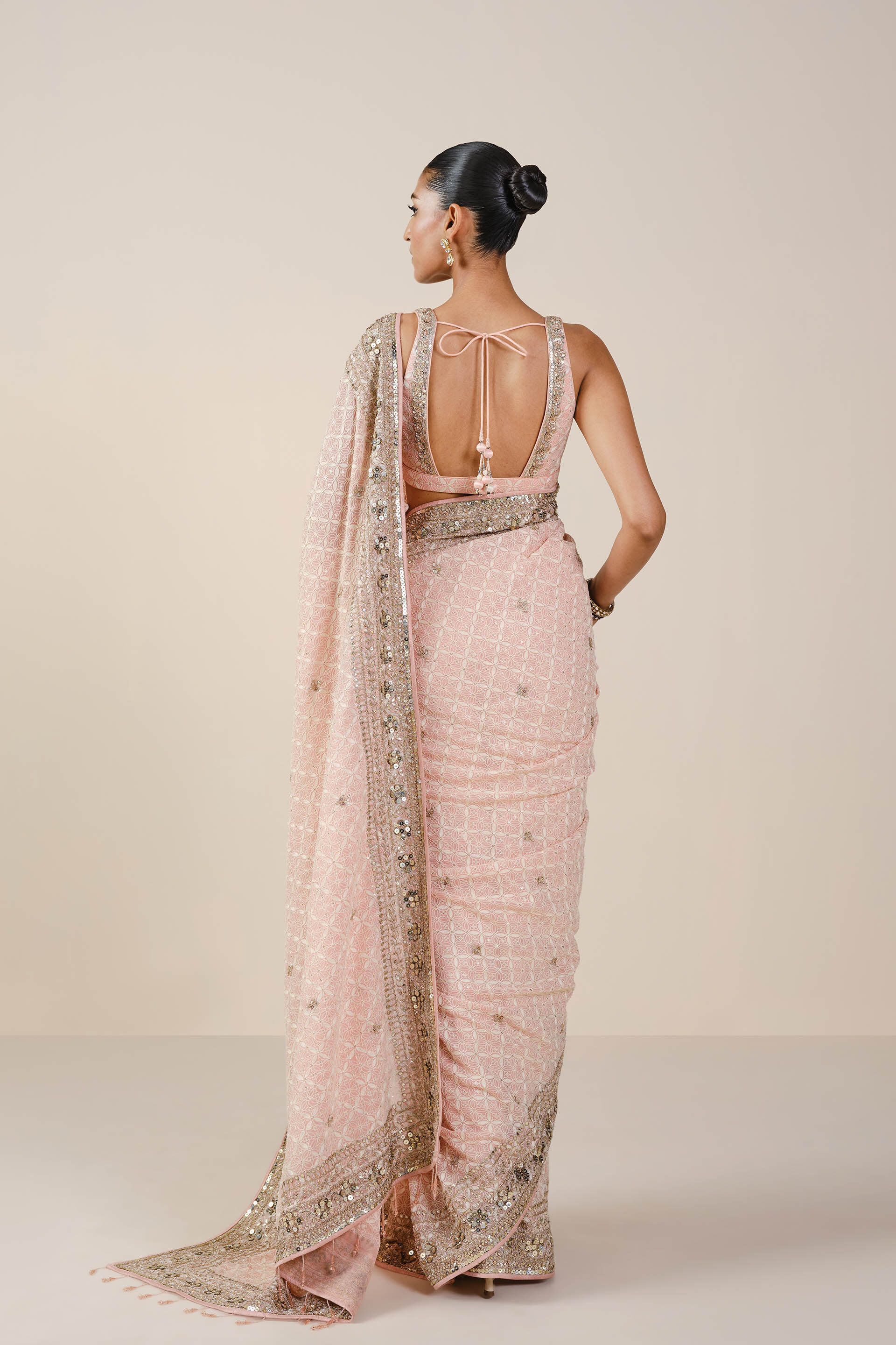 Aaloka Embroidered Georgette Saree - Blush, Blush, image 3