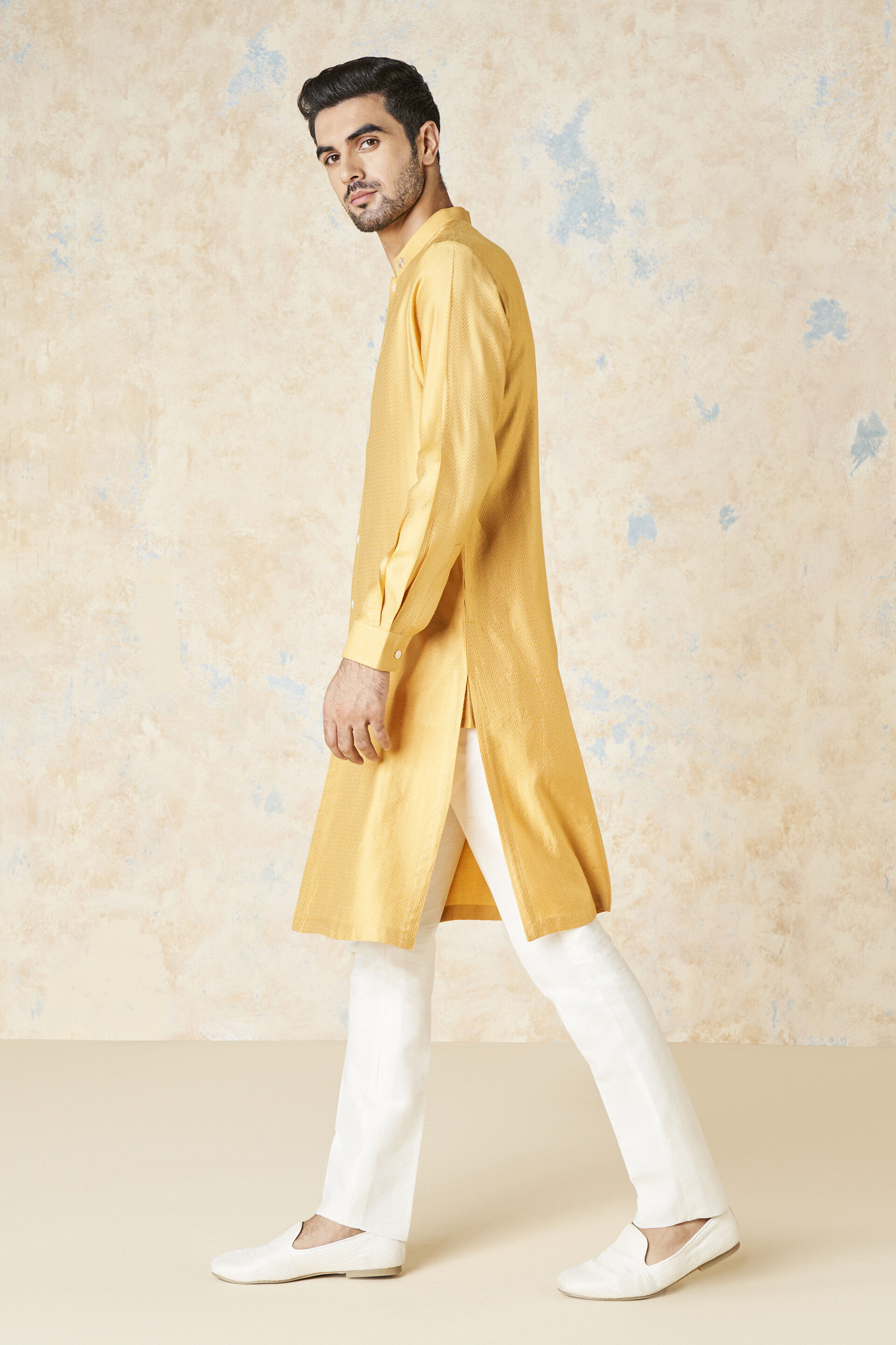 Noman Silk Kurta - Mustard