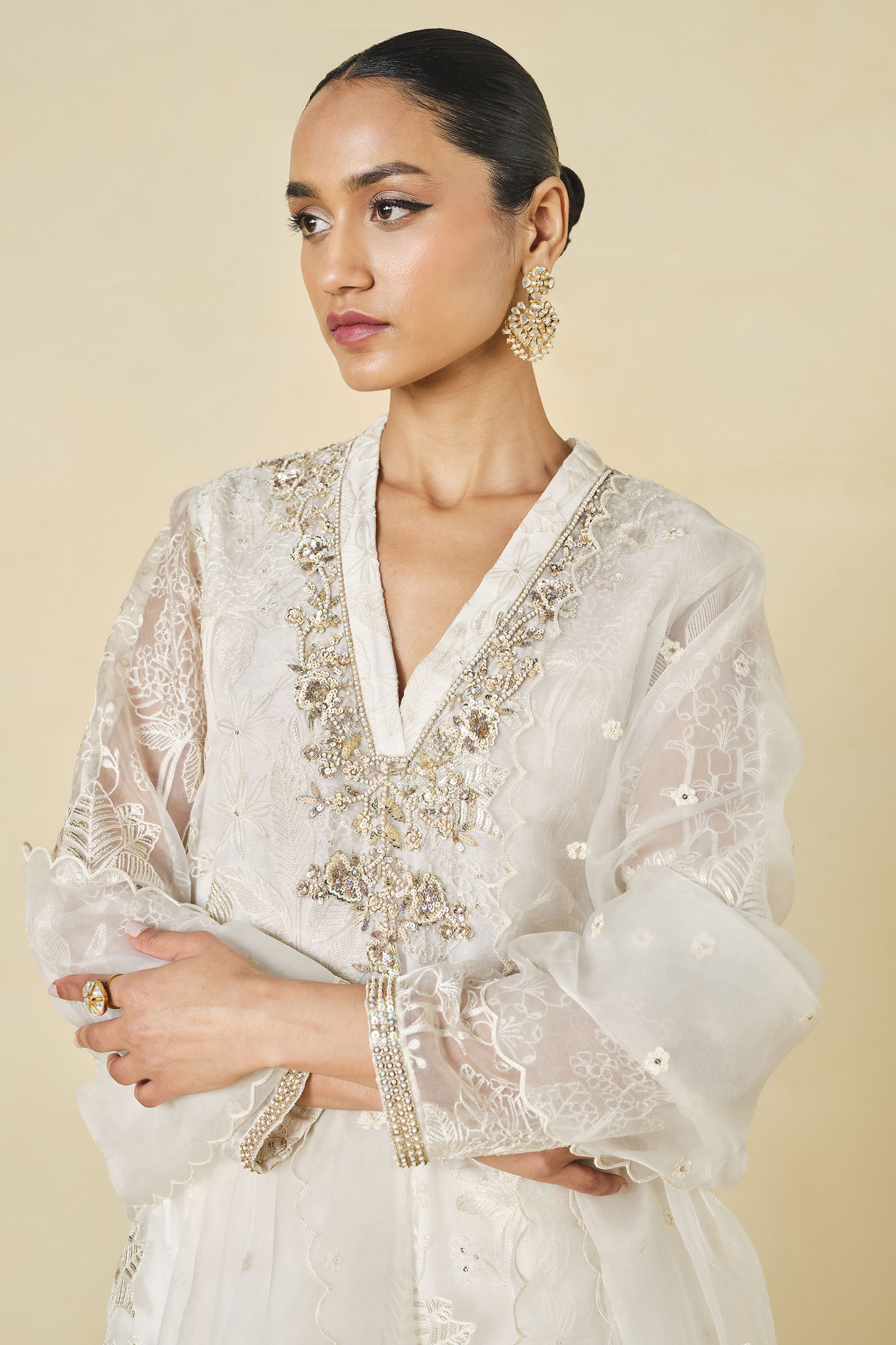Samandar Embroidered Suit Set - Cream, Cream, image 4