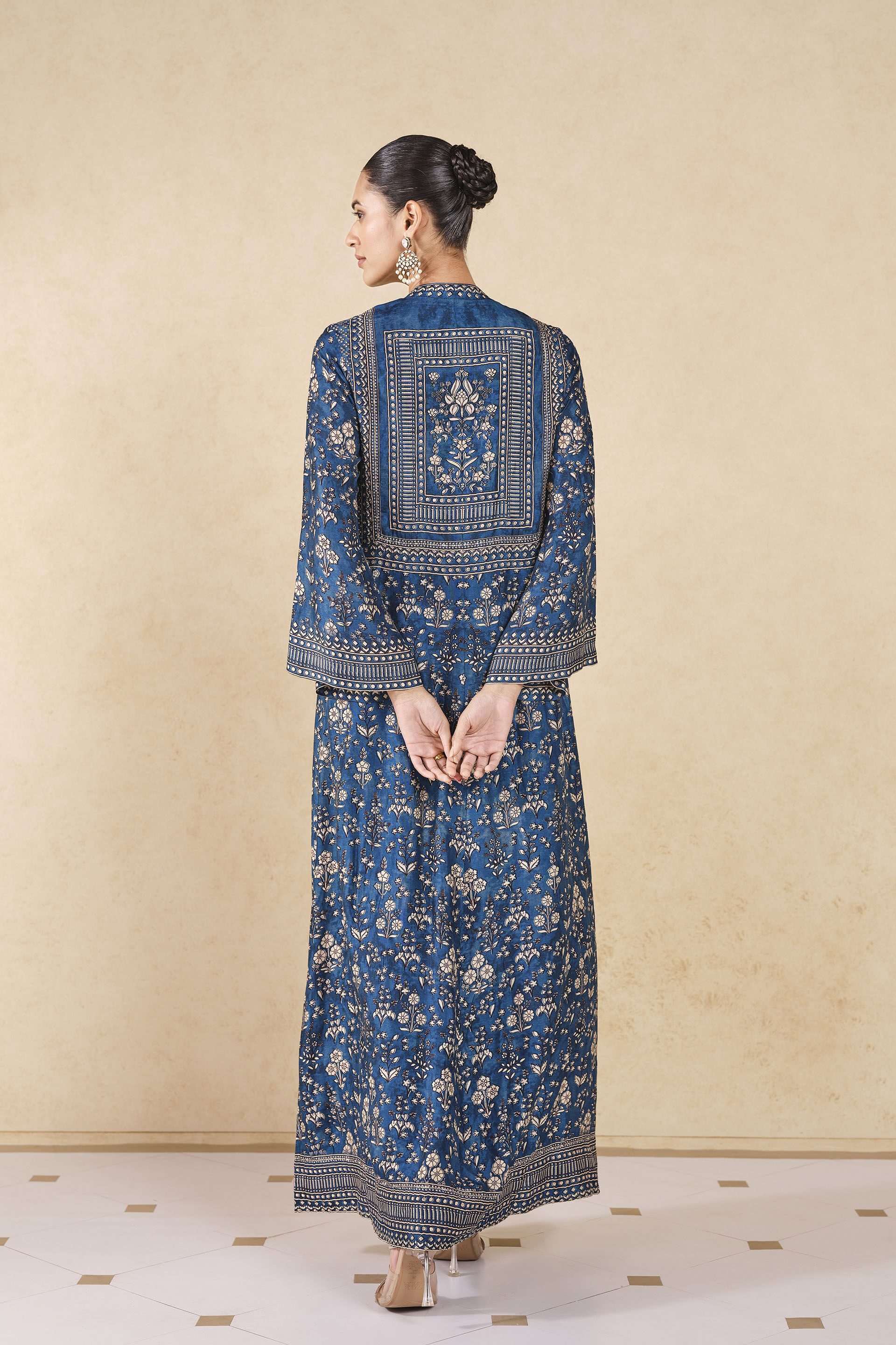 Niral Printed Silk Jacket Set - Blue, Blue, image 2