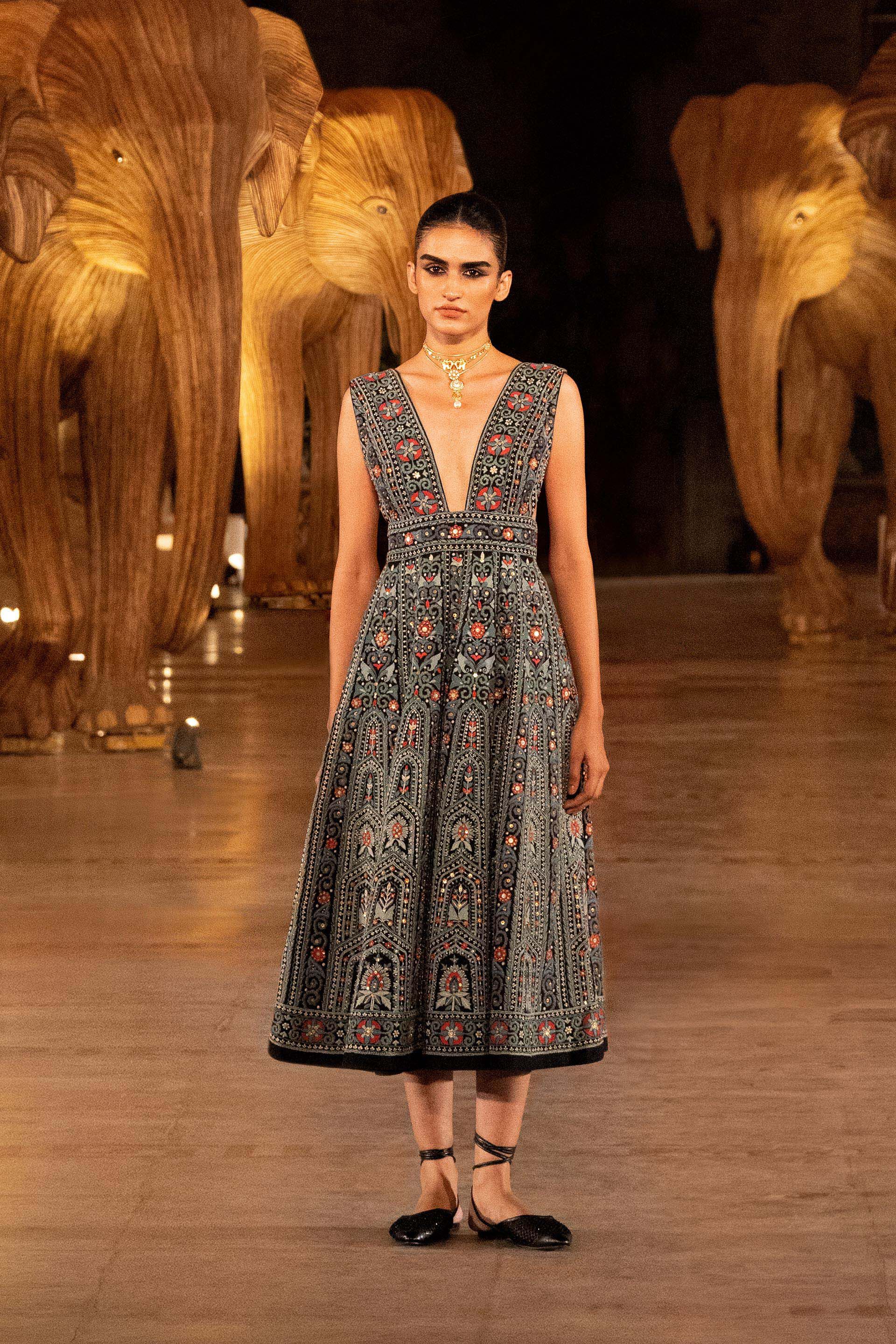 Moonlit Melody Embroidered Zardozi Silk Dress - Black, Black, image 3